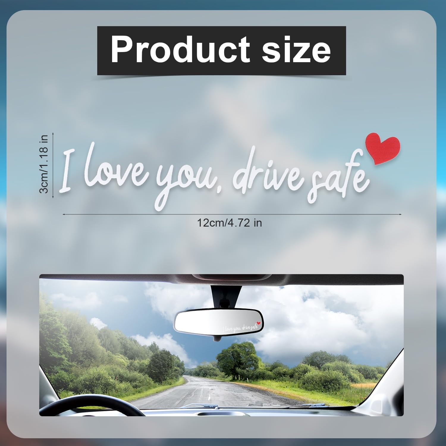 3pcs I Love You Drive Safe Mirror Stickers, Cute Car Drive Safe Rear View Mirror Decals with Hearts Car Driving Stickers Automotive Accessories for Women Driver (White) - Image 2