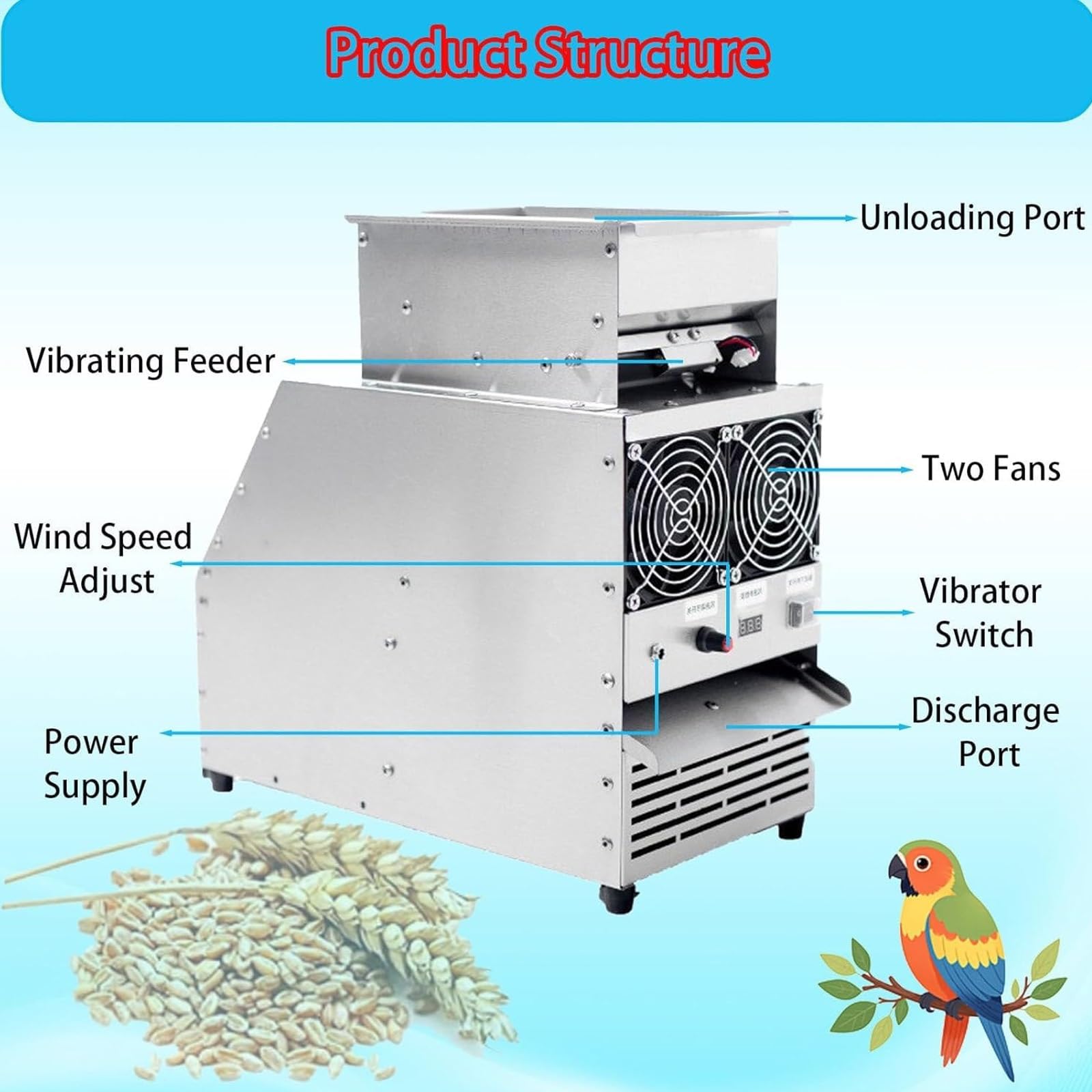 Máquina eléctrica de grano, limpiador de semillas de velocidad ajustable para maíz, cacahuetes, girasol, cereales, solución eficiente de procesamiento de granos