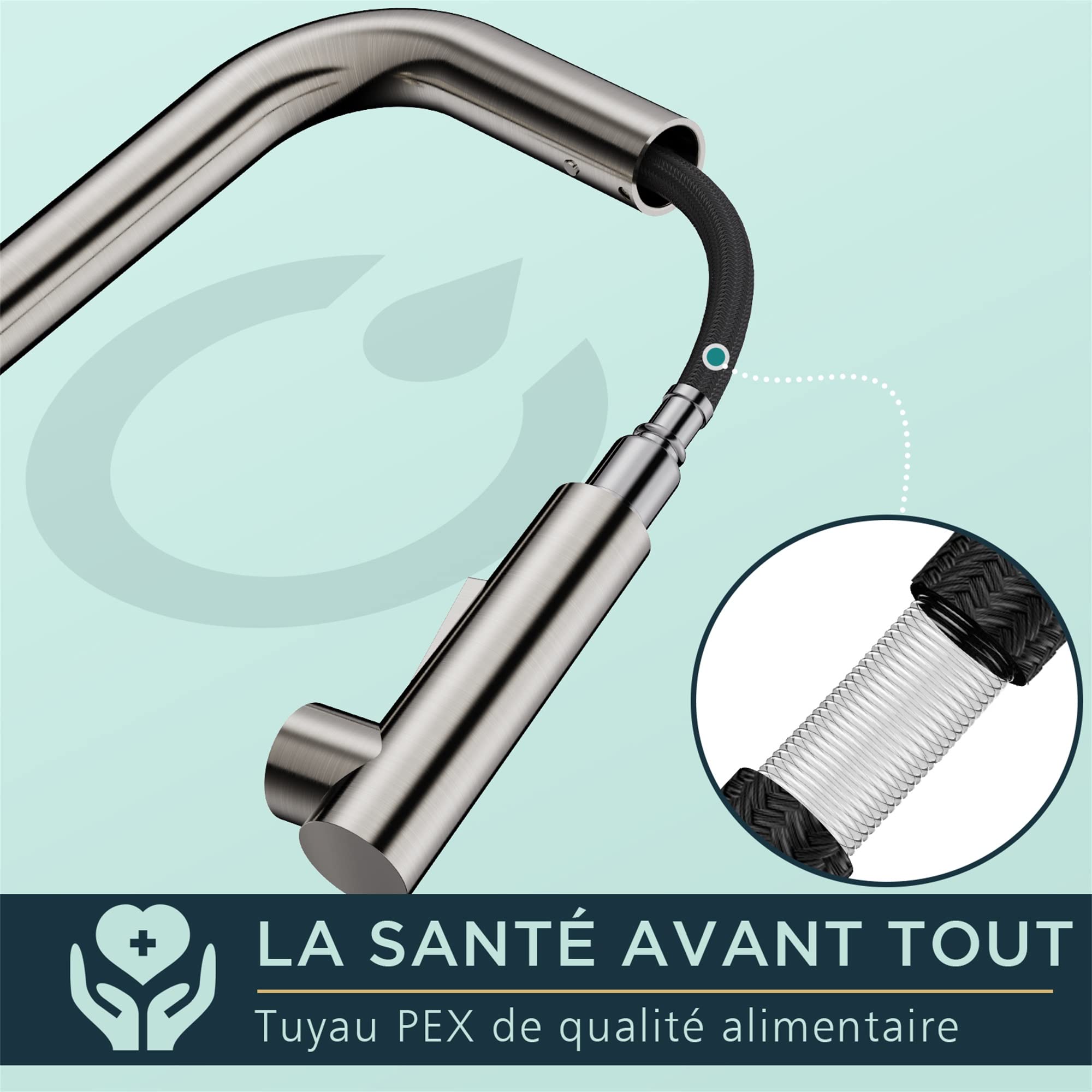 FORIOUS Robinet Cuisine Douchette Extractible 360° Acier Inoxydable 2 Modes Pulvérisation Froid & Chaud