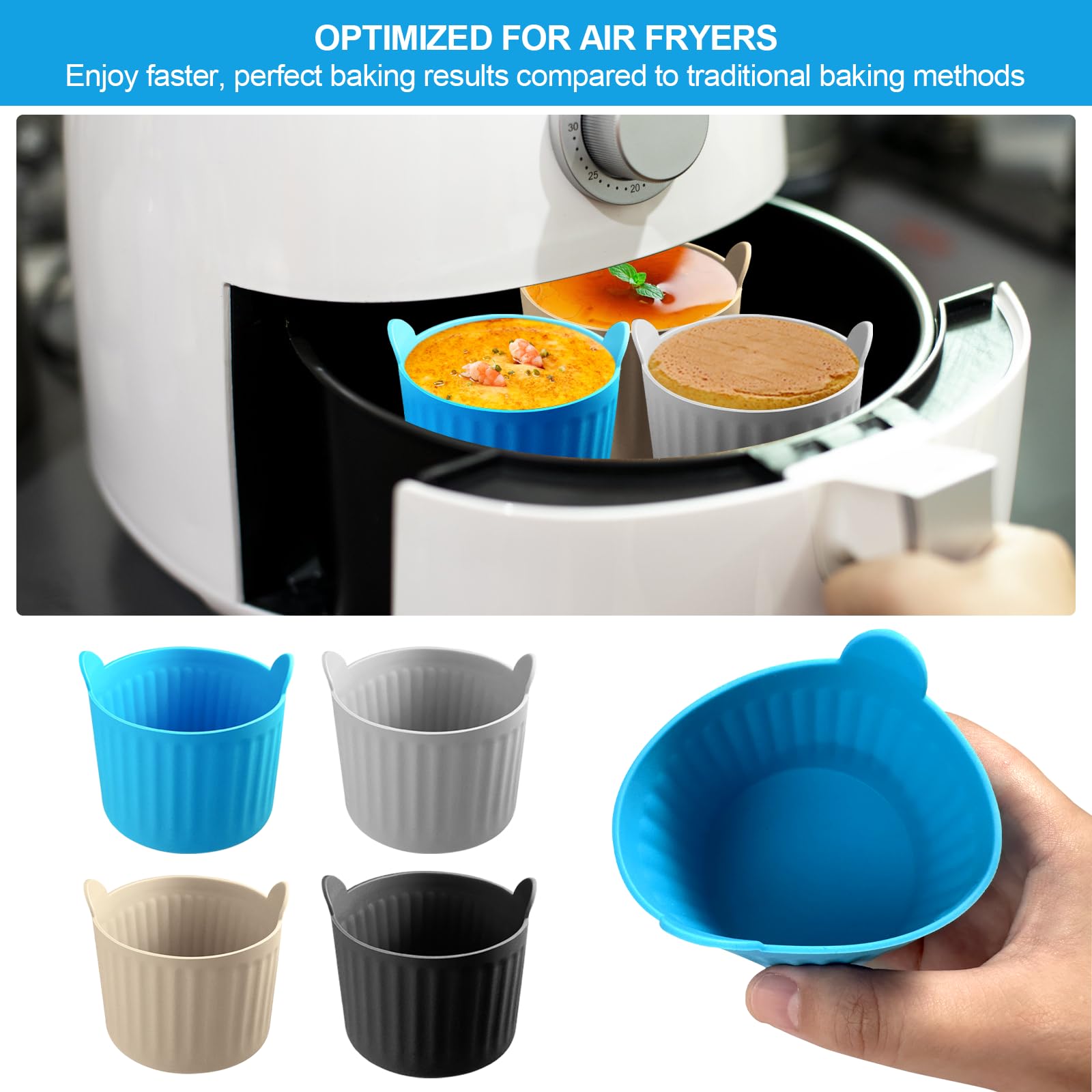 8 Stück Luftfritteusen-Auflaufförmchen, Premium-Silikonform, antihaftbeschichtet, für Eier, Cupcakes, Muffins, Puddings, Torten, Puddings, Puddings, Puddings, Puddings, Puddings, Puddings