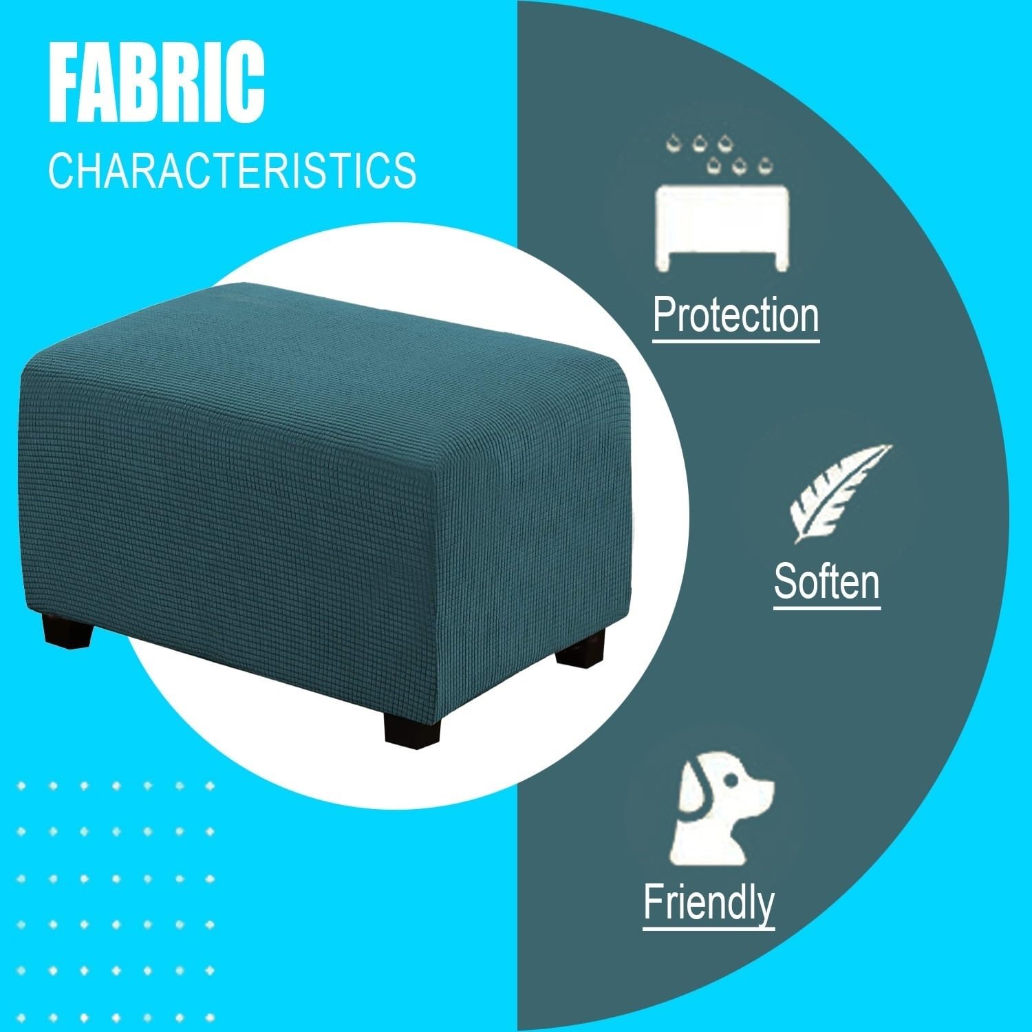 S-XXXL Copertura for Ottomana, Copri Pouf Rettangolare 90×70, 100×60, 120×60, 80×60 cm, Fodera for Poggiapiedi Allungabile con Base Elastica, Adatto for Case Moderne(Navy,60x120cm)