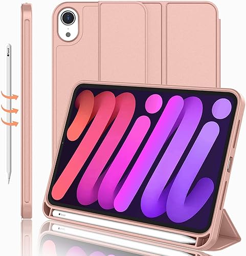 iMieet Funda para iPad Mini 6 (8.3 pulgadas, modelo 2021), funda para iPad Mini de 6 generación con soporte para lápices compatible con carga de