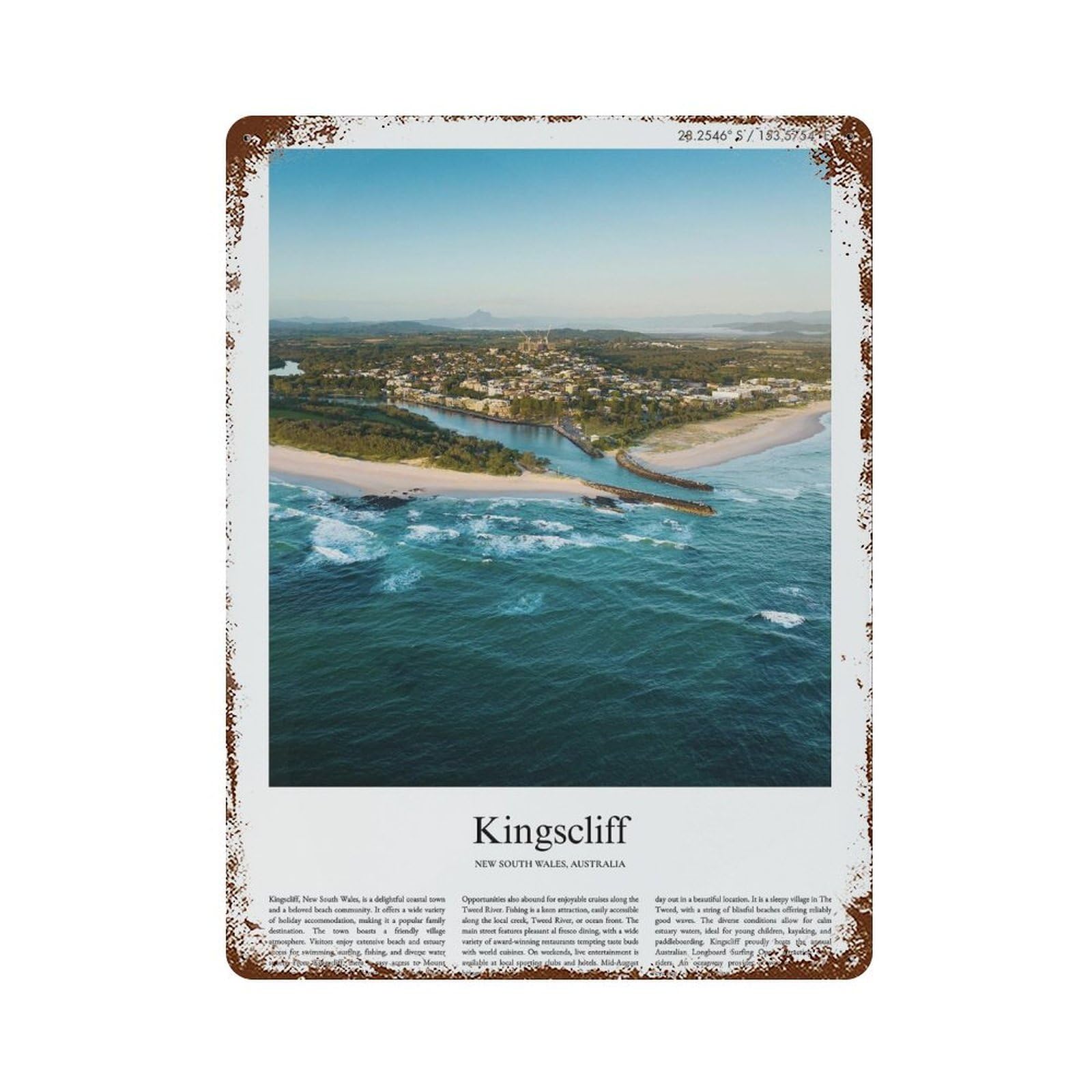 xiaoxiaoshen Kingscliff New South Wales, Australia City Scenery Wall Decor Art Metal Tin Poster Modern Home Decor Art Home Bar Shop Decorations Vintage Sign 40x30cm
