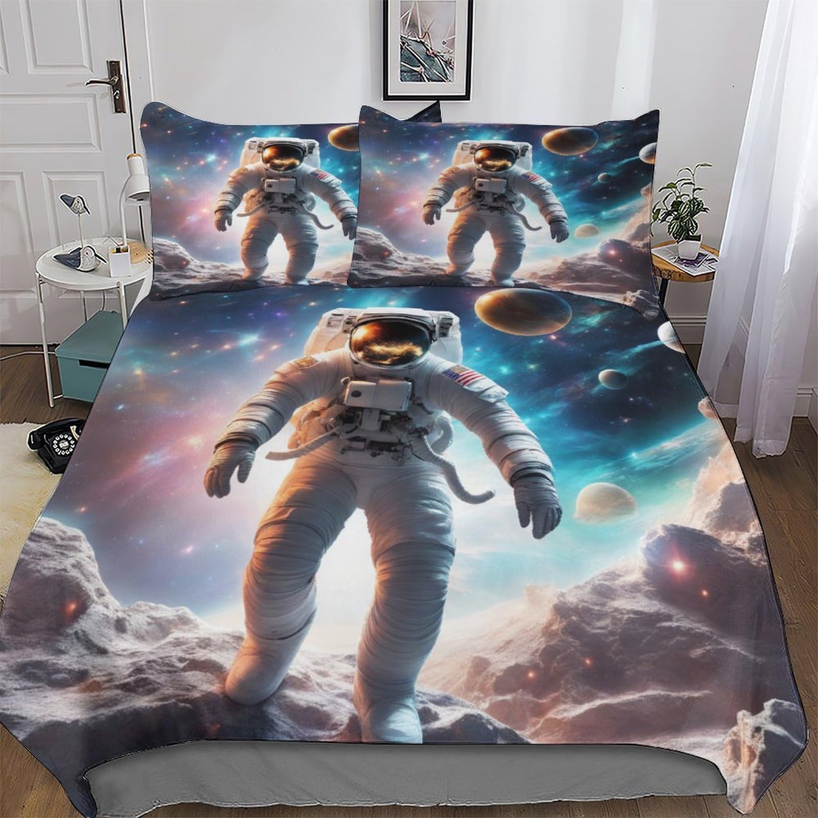 Housse de couette astronaute 3 pièces 220x240 cm parure de lit adulte et enfant
