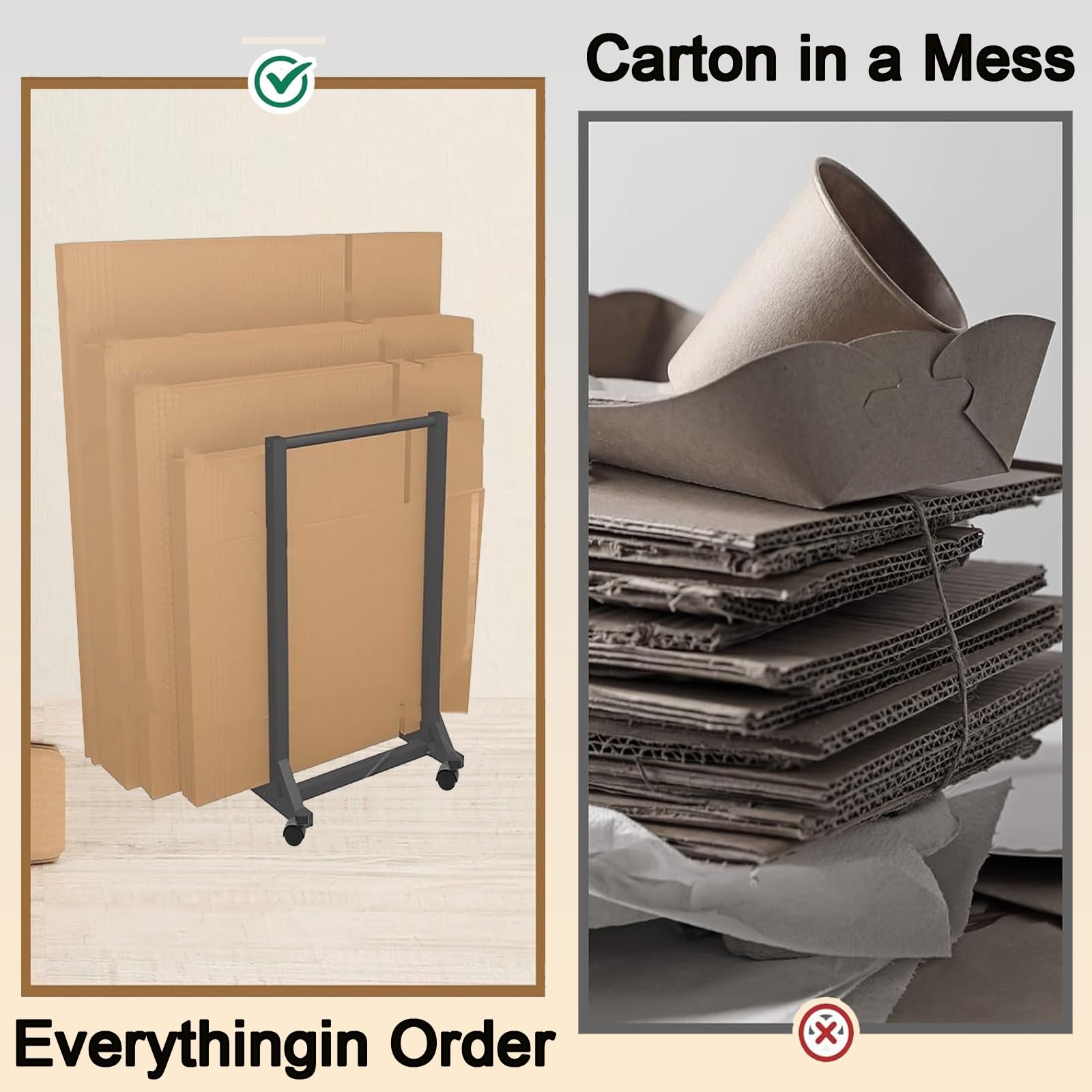 Tragbares Cartonrage-Rack mit Lenkrollen, Karton für Lager und Umzug, robuster schwarzer Eisen-Präsentationsständer (35 x 50 x 90 cm, für 10–28 Boxen)
