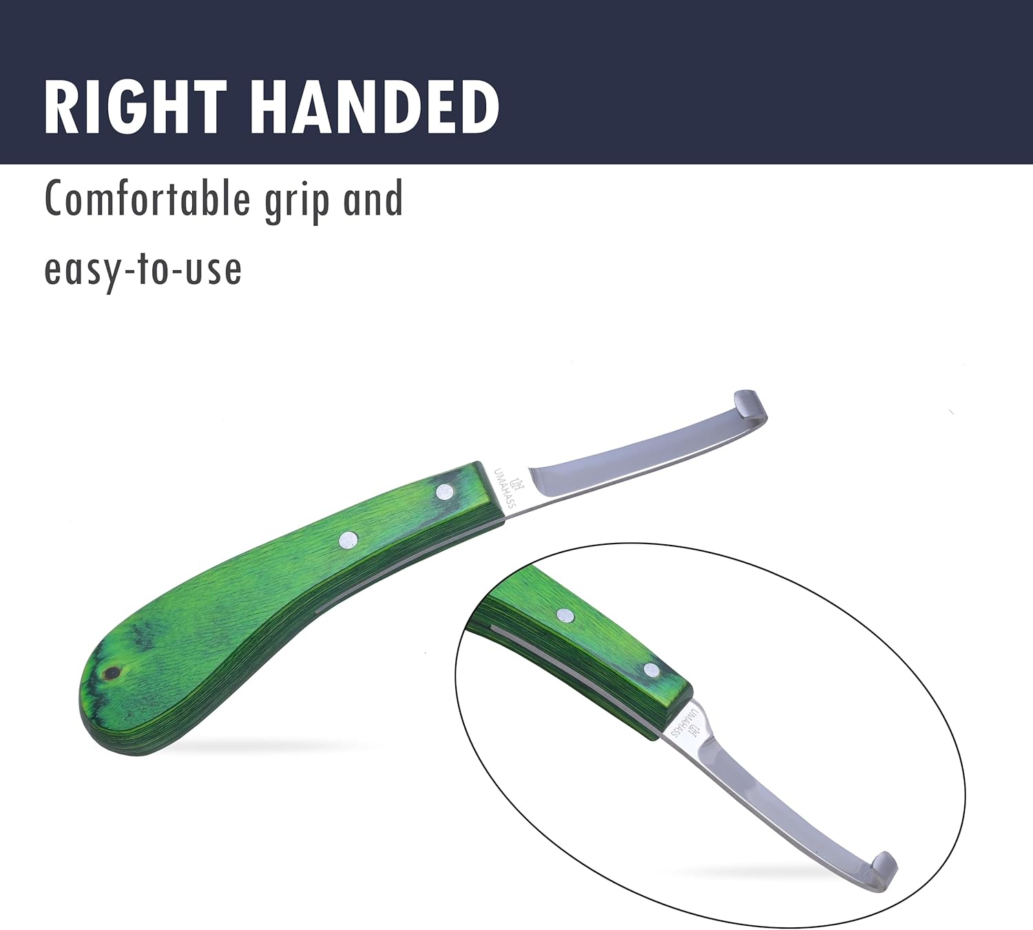 Professional Hoof Knife – Premium Stainless Steel Farrier Knife with Green Wooden Handle | Sharp Hoof Trimming Tool for Horses, Goats & Livestock | Left/Right Hand and Double Edge Use