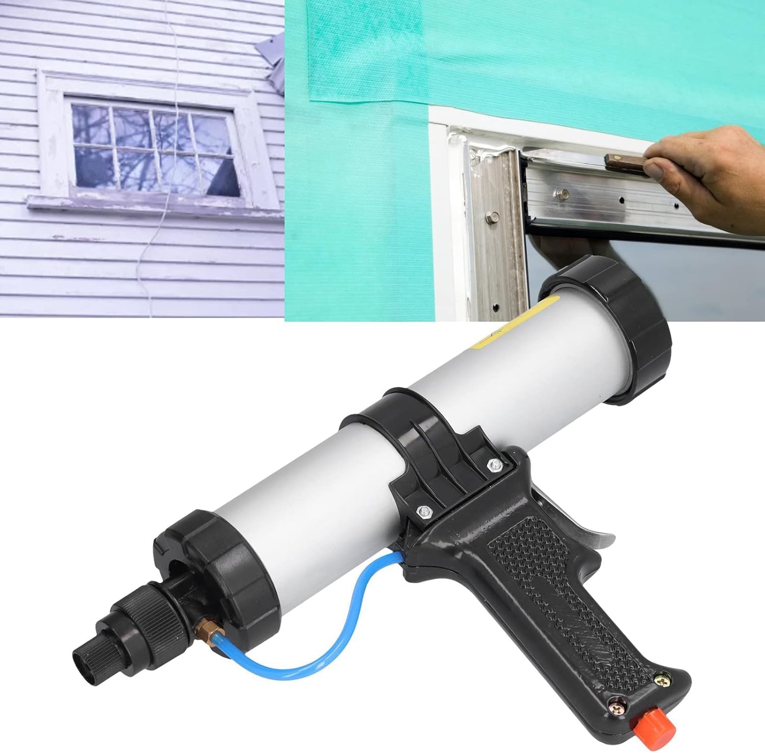 Pneumatic Caulking Gun, 600ml Air Powered Aluminum Alloy Sausage Caulking Gun with 6 Nozzles for Building Decoration Ships Containers