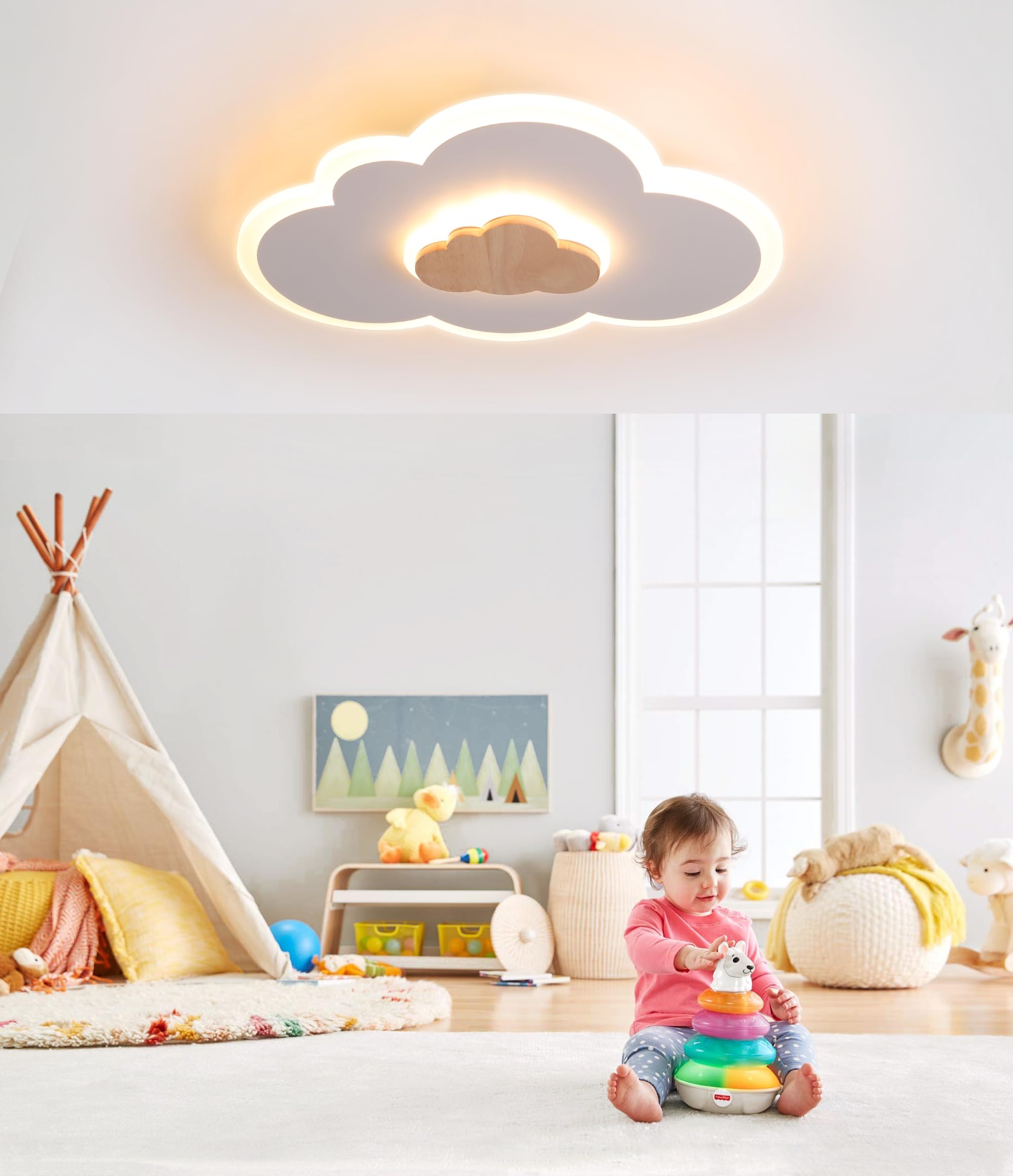 FANLG Lampara infantil Techo, 40CM Lámpara de Techo Nube Dormitorio Luz de Techo Blanco Cálido 3000K Nube Lámpara de Techo para Habitación Infantil | Dormitorio | Salón