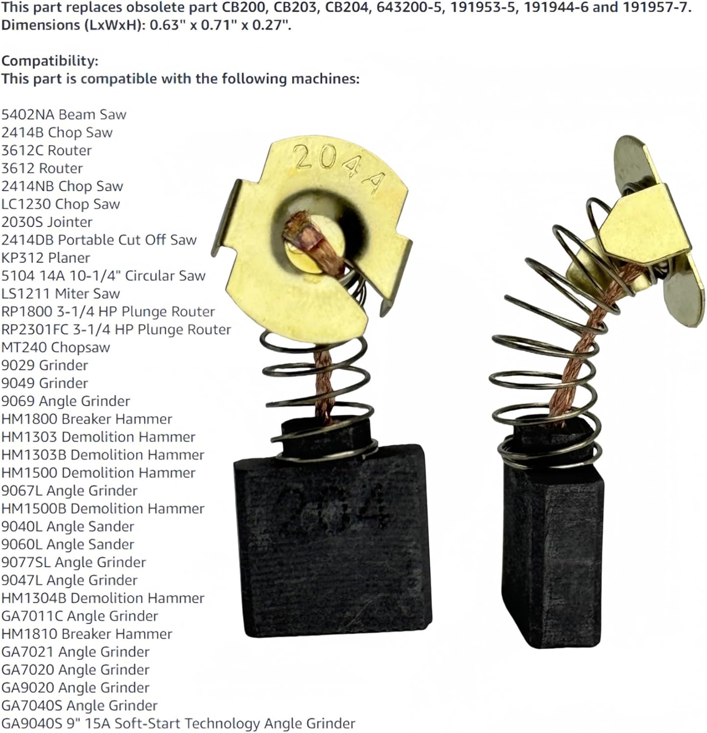 8 Pack CB204 Carbon Brush Replacement Compatiable with CB-204 CB-203 CB202 GA9050 GA9067 9069 191957-7 Angle Grinder