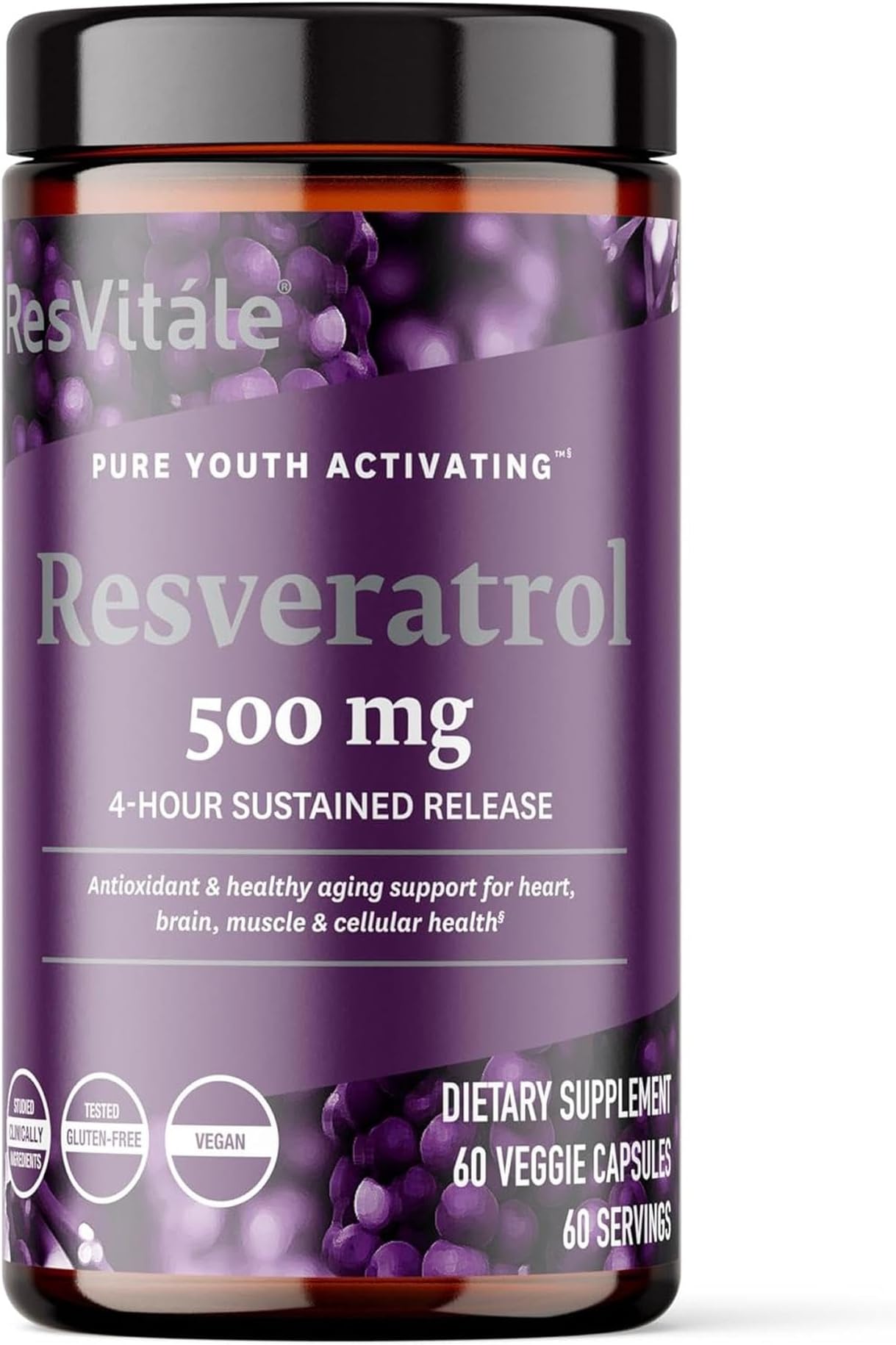 ResVitále Resveratrol 500 mg - Resveratrol Supplement for Men and Women - 60 Veggie Capsules