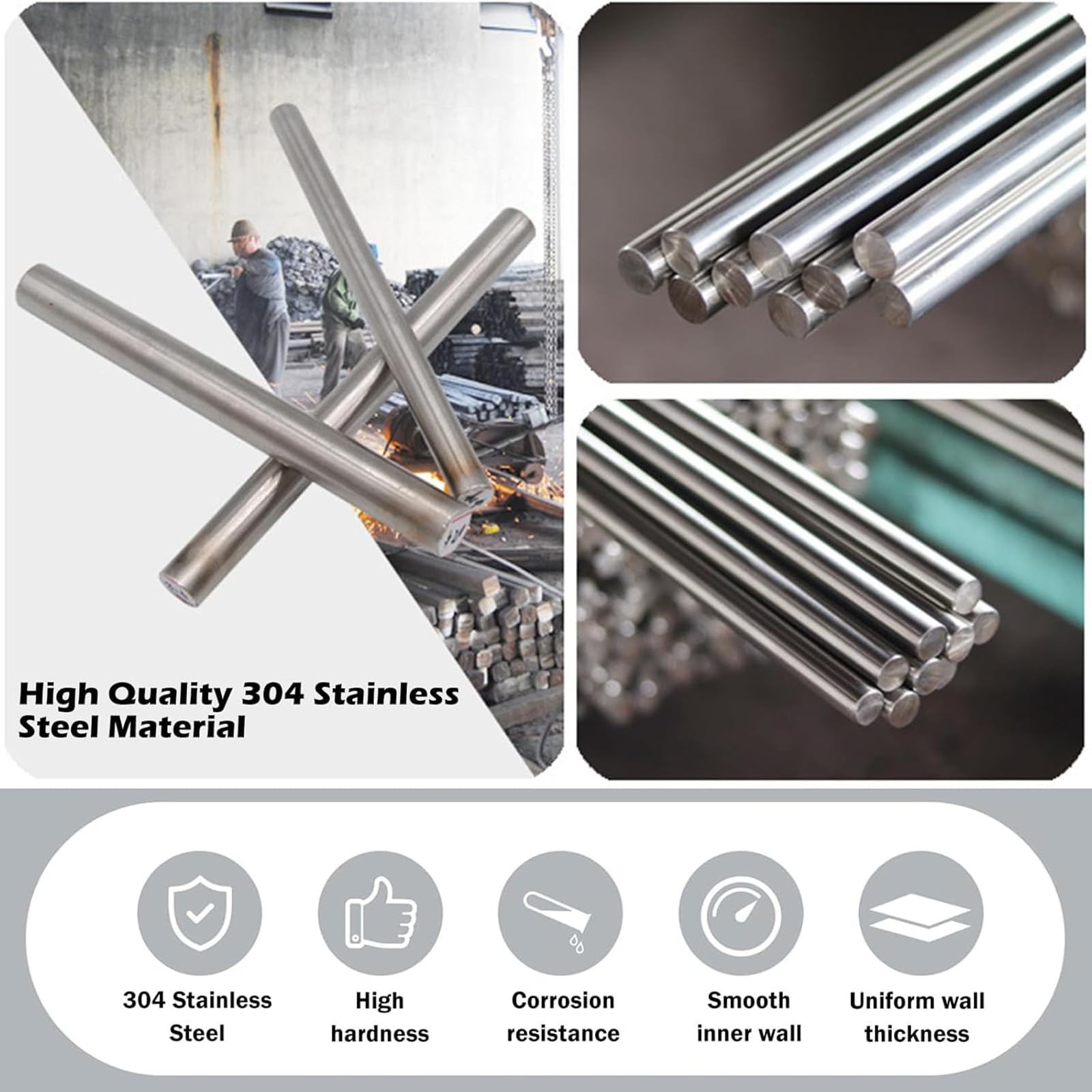 5 Stück 304 Edelstahl Rundstab 1m Stangenmaterial Werkzeug Metalldübelstange Massivstahlstange for die DIY-Modellindustrie ,Positionierstifte(2mm*1m)