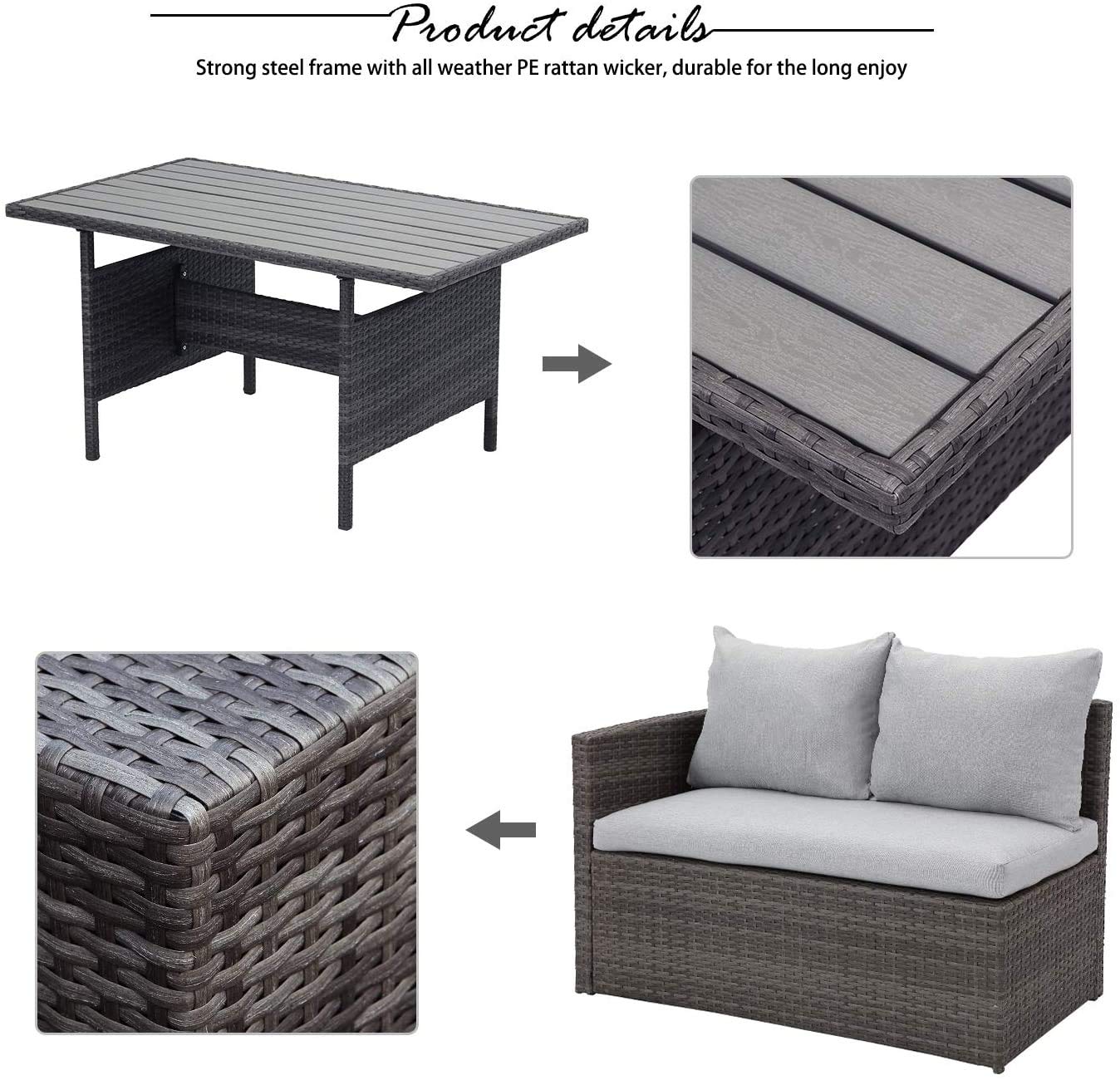 Wisteria Lane Patio Furniture Set,7 Piece Outdoor Dining Sectional Sofa