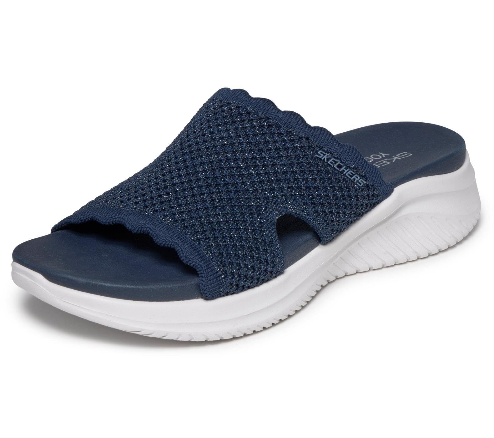 Skechers Women's Scalloped Shimmer Knit Slide Sandals with Yoga Foam