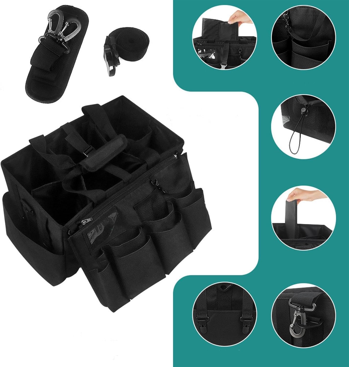Car Detailing Storage Bag - Waterproof Foldable Cleaning Tool Organizer, Multi Pocket Utility Tote, Portable Breathable Carry Case With Strap | Home Wash Garage Salon Use For Sprays Cloths Dusters