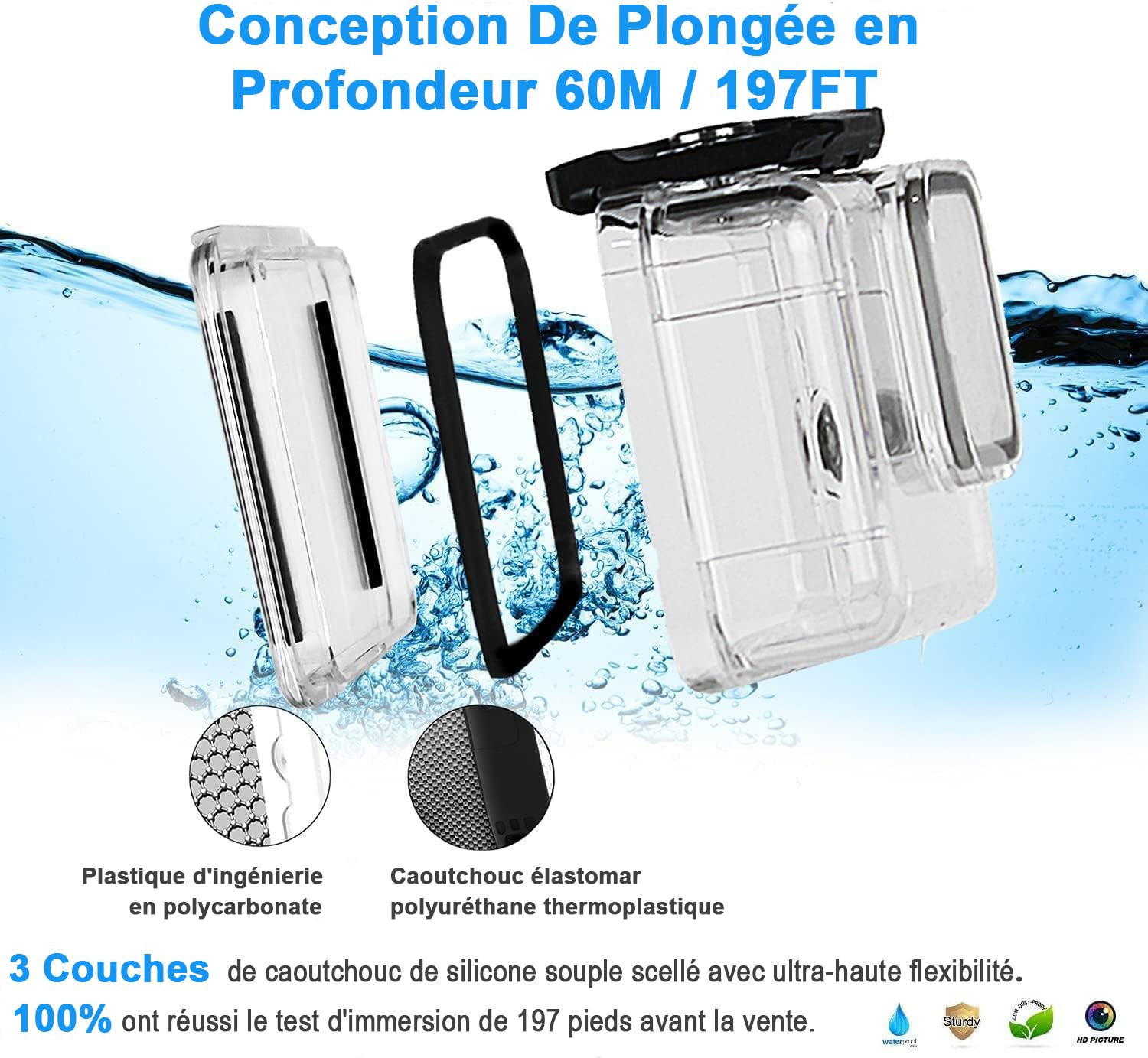 FitStill Coque étanche pour GoPro Hero 8 Black 60 m Boîtier de plongée avec Support Accessoires pour caméra d'action Go Pro Hero8