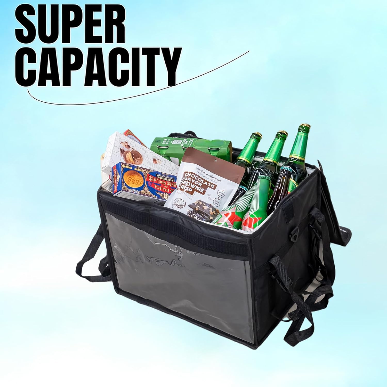 Insulated Food Delivery Bag with Removable Divider & Baseboard – Heavy-Duty Thermal Bag for Doordash, Uber Eats, Pizza, Groceries & Commercial Use, Waterproof, Reflective,