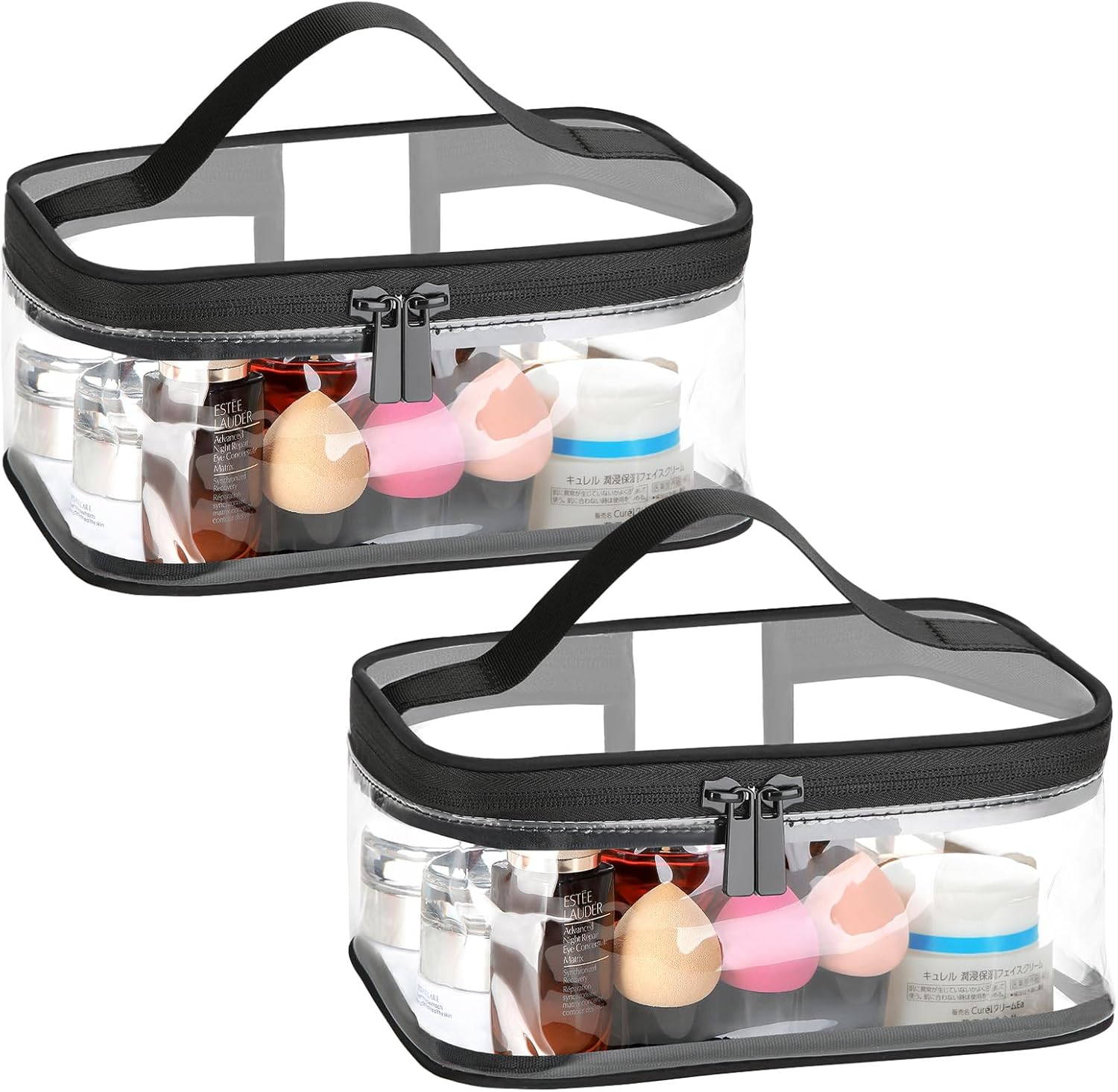 HAOGUAGUA 2 Pieces Clear Makeup Bags Cosmetic Toiletry Bags for Traveling, Waterproof Travel Transparent TSA APPROVED Carry On Airport Airline Compliant Bag (2 PIECES BLACK) HAOGUAGUA 2 Pieces Clear Makeup Bags Cosmetic Toiletry Bags for Traveling, Waterproof Travel Transparent TSA APPROVED Carry On Airport Airline Compliant Bag (2 PIECES BLACK)