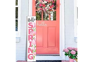 Hello Spring Porch Sign Tulip Wooden Welcome Sign Vertical Spring Hanging Signs...