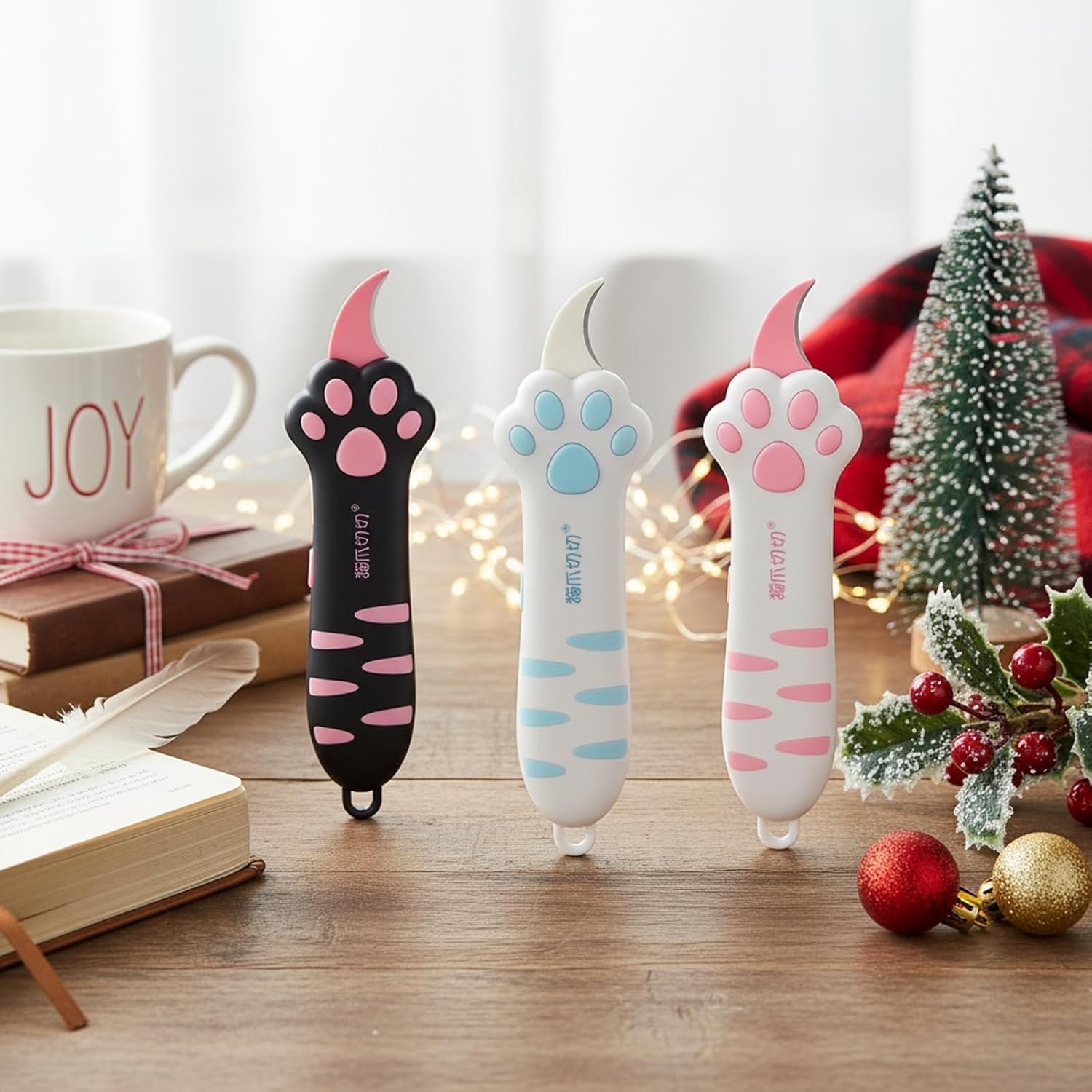 Cat Paw Box Cutter, Retractable Cute Kitty Claw Box Cutter, Kawaii Cats Paw Multifunctional Utility Knife, Cutters Envelope Opener for Boxes Envelopes, Packages, Paper Tapes (2Pcs, F)