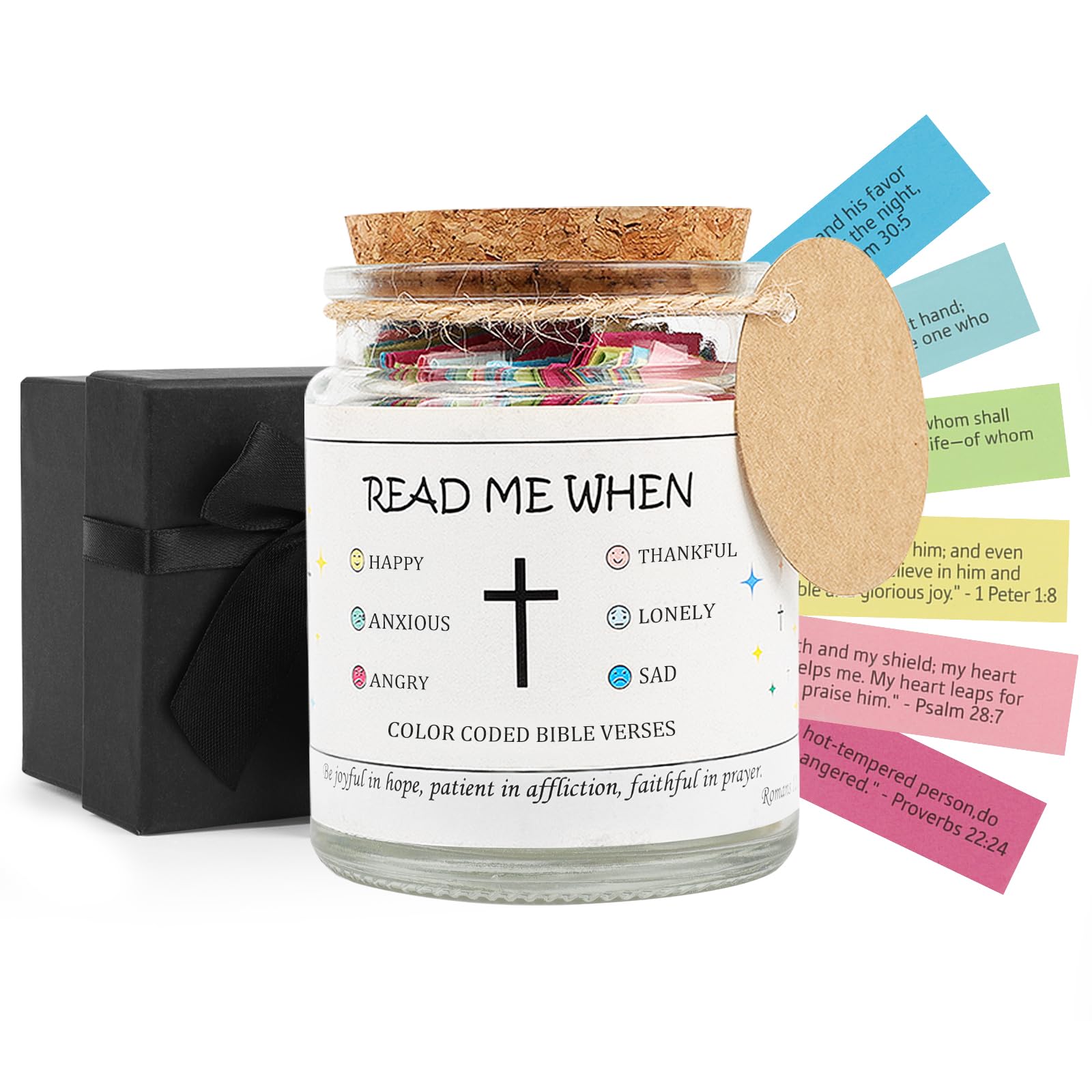 TaoQ C Bible Verse Jar, Read Me When Bible Verses Jar Bible Verse Scripture Jar with Colored Biblical Verses, Christian Bible Verse Jar for Women Men Religious Graduation Gift Bible Study Supplies