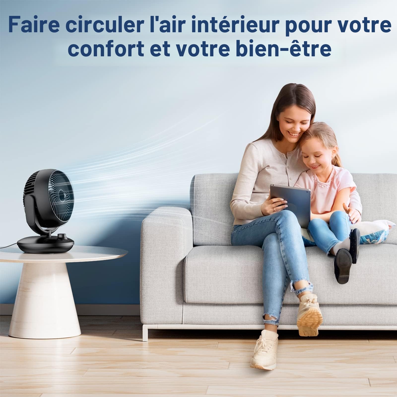 FTOTHH Ventilateur Silencieux Ultra Puissant,22dB Portable & Table,Circulation d'air Turbo 3D Pour Bureau Avec 3 Vitesses et Inclinaison Réglable à 90 ° pour Pièces de 15 m², Chambre à Coucher, Salon