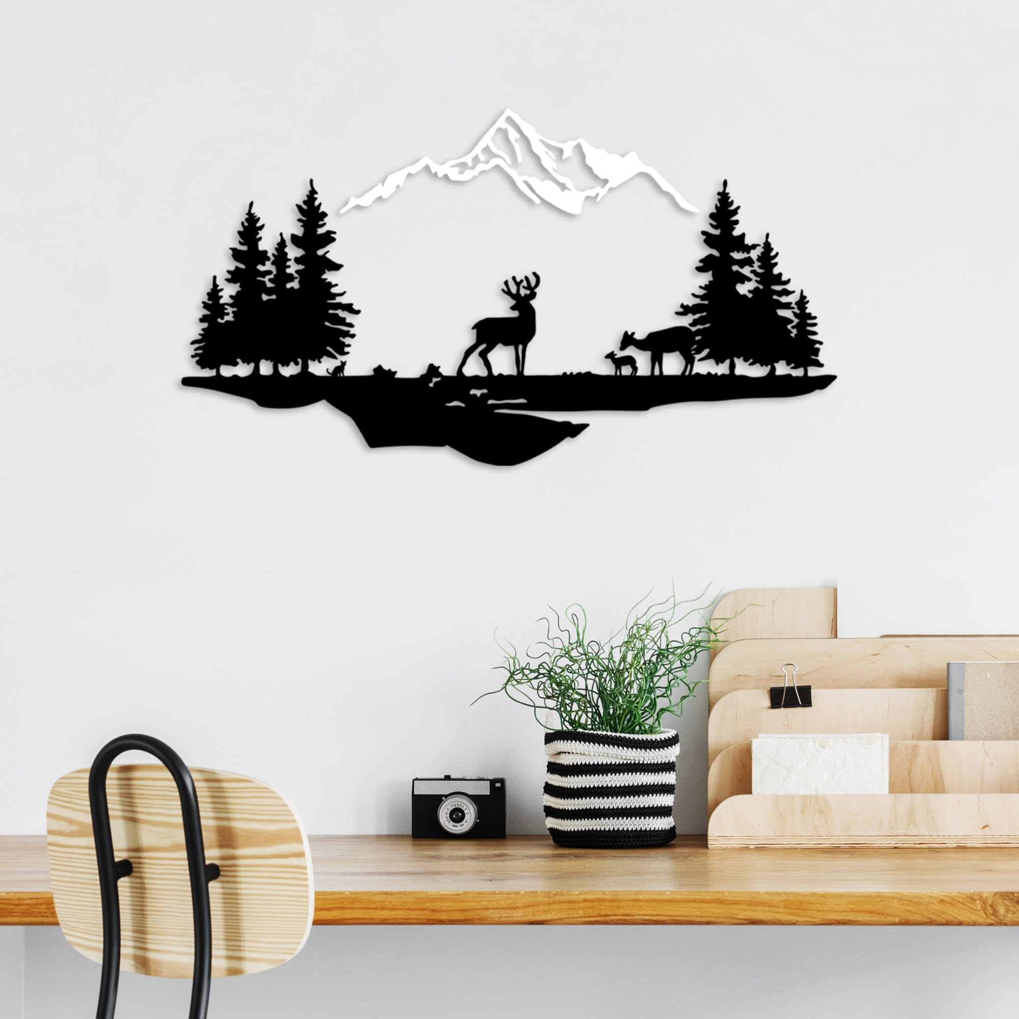 Stylish Decorative Metal Wall Accessory, Black & White, 38 x 11 cm & 70 x 38 cm, 100% Metal, 1.5 mm Thick, Easy Wall Mounting, Perfect for Home Decor