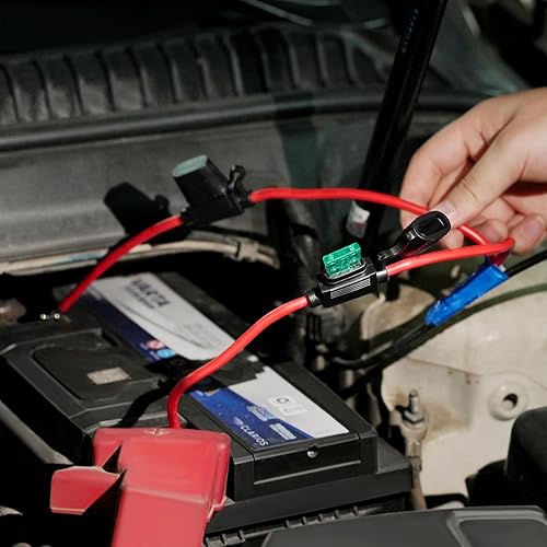 Miniatura 8 de Portafusibles en línea de 12 V, paquete de 2, portafusibles impermeable de 16 AWG, 11.8 pulgadas, portafusibles en línea de 12 V con 2 fusibles