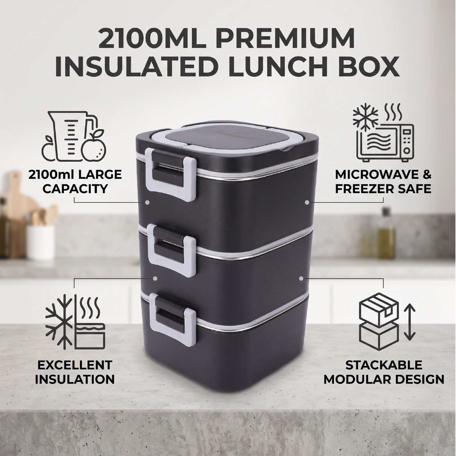 Boîte à Déjeuner Isotherme 2100 Ml 3 Couches, Récipient 304