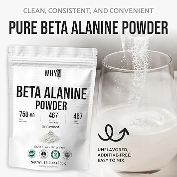 WHYZ Beta Alanine Powder Pure Beta Alanine Pre-Workout Supplement for Sustained Energy for Men and Women, Alanine Supplement for Endurance, 467 Servings, 350g (12.3 lb)
