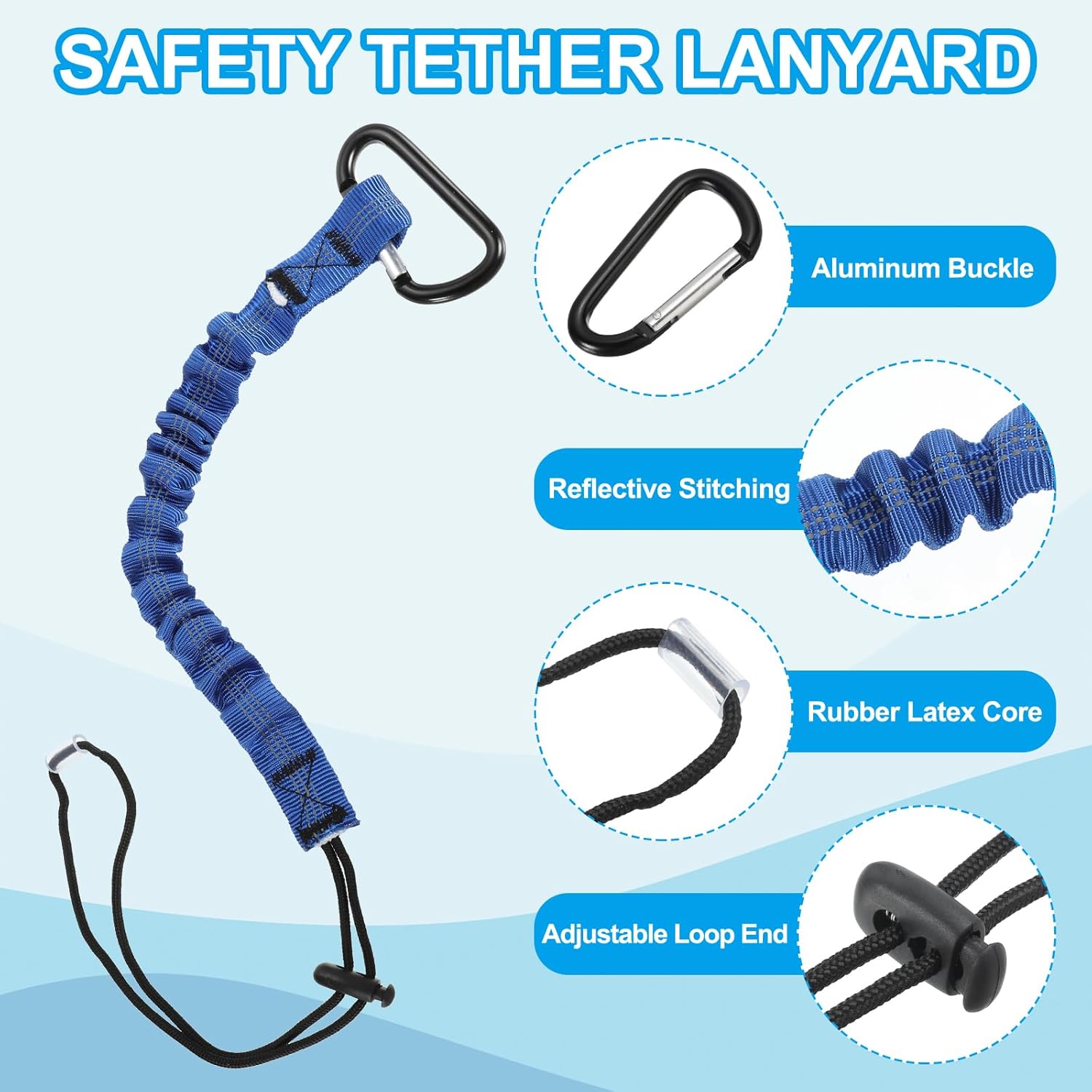 MECCANIXITY Retractable Tool Lanyard 2ft with Single Aluminum Buckle and Adjustable Loop End, Maximum Weight Limit 10KG / 22lb, Safety Fall Protection Tools Leash, Blue 6 Pack