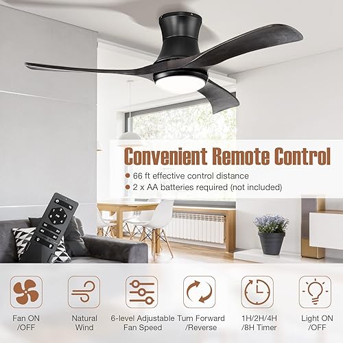 Miniatura 6 de GOFLAME Ventilador de techo de 52 pulgadas con luz LED ventilador de techo moderno con 6 velocidades de viento 3 colores de luz ajustables cuchillas