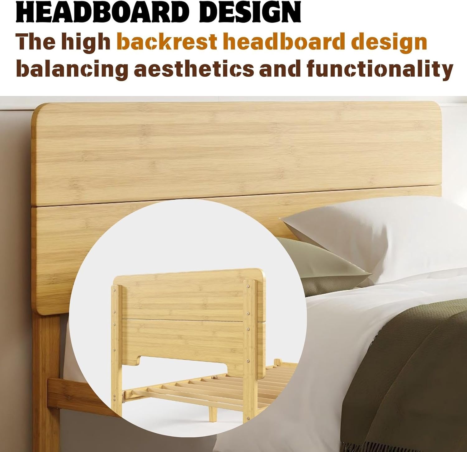 14 Inch Solid Bamboo Wood Twin Bed Frames with Headboard, Bed Frame Twin Size with Metal Slats, No Box Spring Needed, Easy Assembly, Noise-Free, Natural