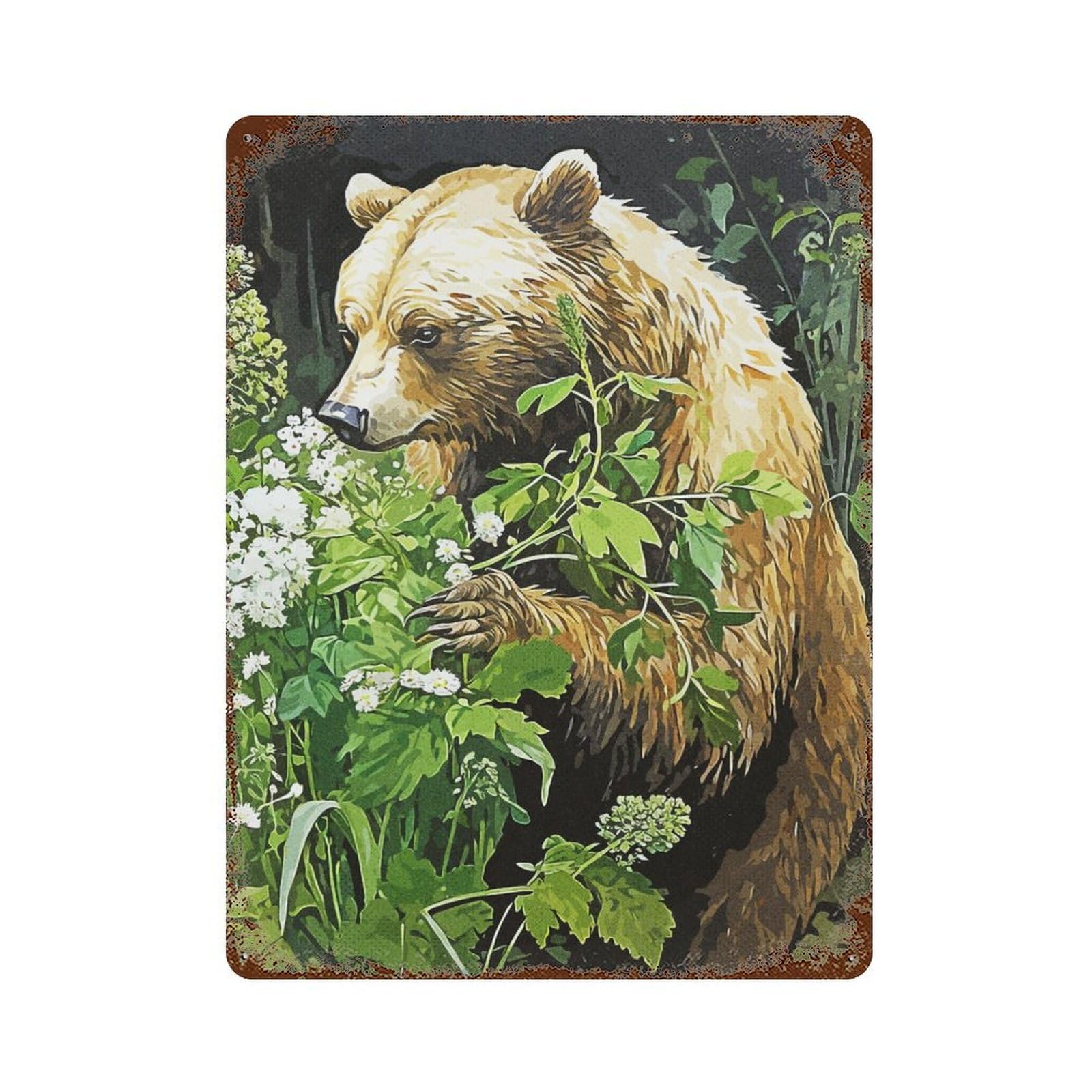 Distressed Metal Wall Sign with Vintage Bear Design 15.7"x11.8", for Farmhouse, Kitchen And Entryway Decor, Old School Wall Decor