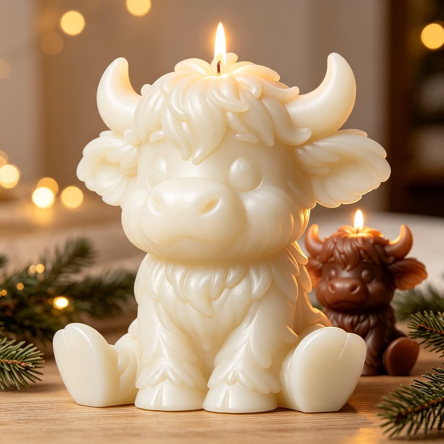 3D Sitting Highland Cow Silicone Candle Mold, Cute Animal Resin Mould