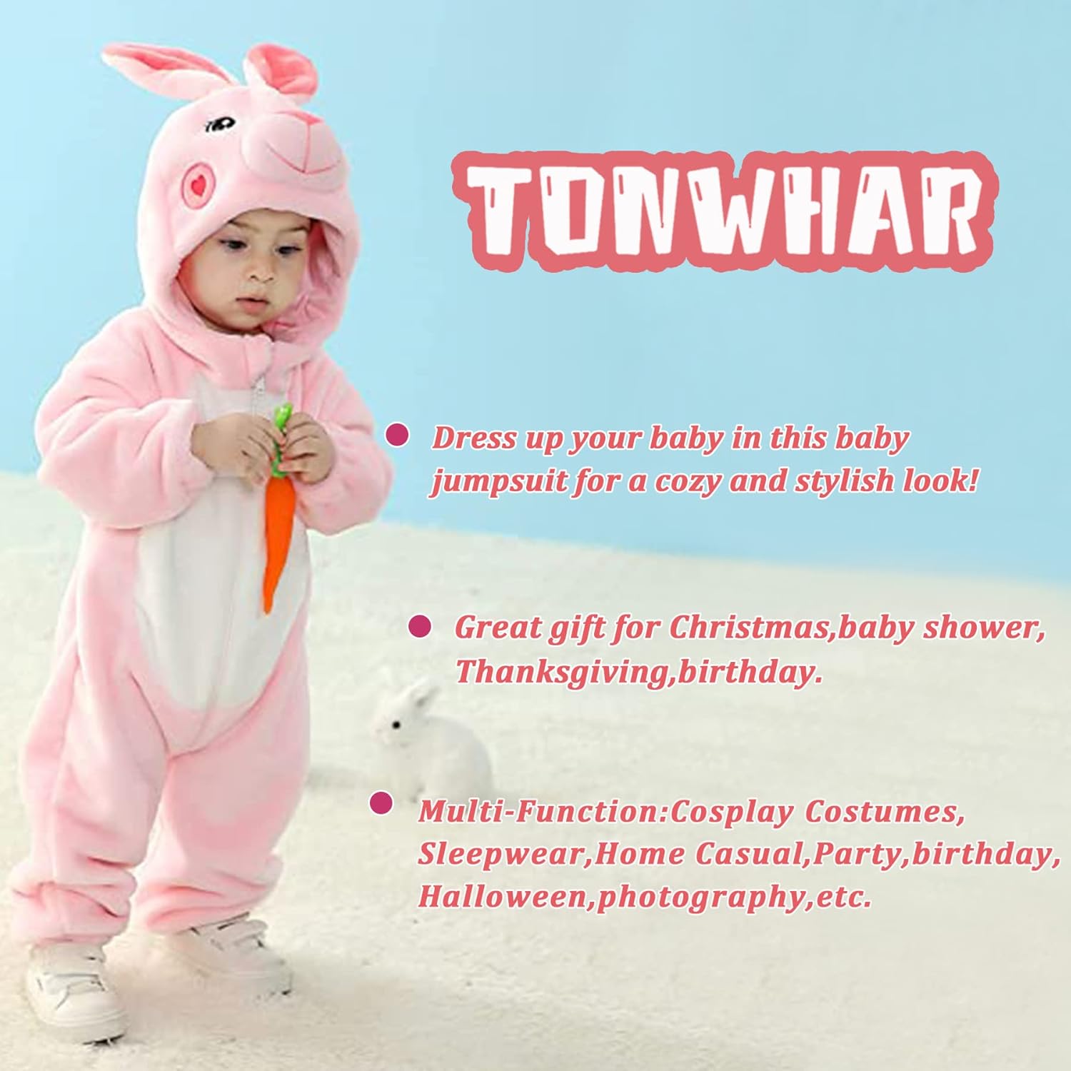 TONWHAR Kids' And Toddlers' Infant Tiger Dinosaur Animal Fancy Dress Costume Outfit Hooded Romper Jumpsuit - Image 5
