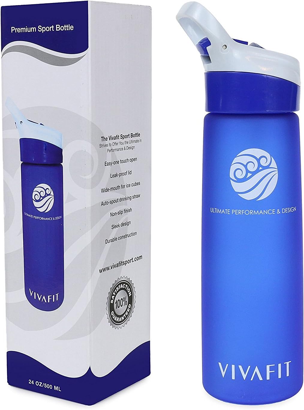 Premium Sports Water Bottle 24 Oz Large - super easy and safe to use for children and adults with fast sipping straw, one click open and leakproof lid.