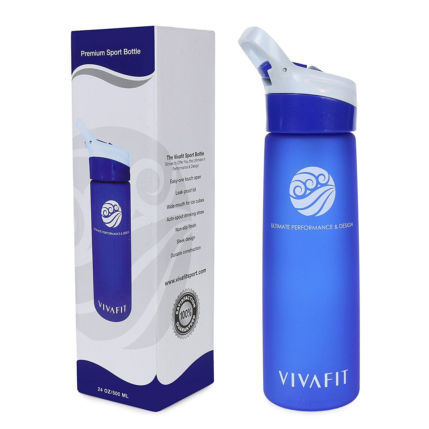 Premium Sports Water Bottle 24 Oz Large - super easy and safe to use for children and adults with fast sipping straw, one click open and leakproof lid.