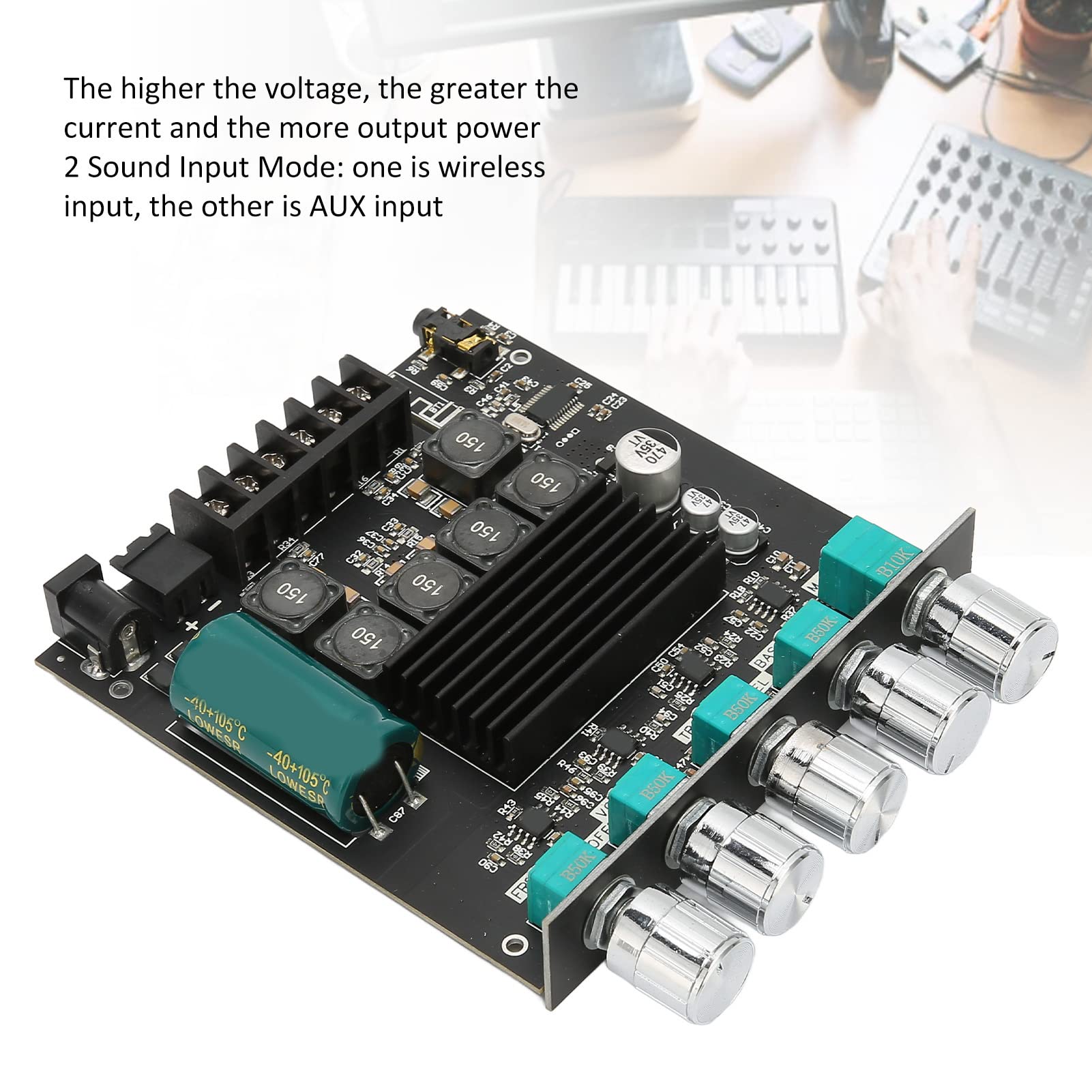 Septpenta Carte D'Amplificateur Numérique Stéréo Bluetooth 5.0,Entrée Bluetooth et Entrée AUX 2 Modes D'Entrée Sonore Module D'Amplificateur de Puissance Sonore Bluetooth avec Tonalité