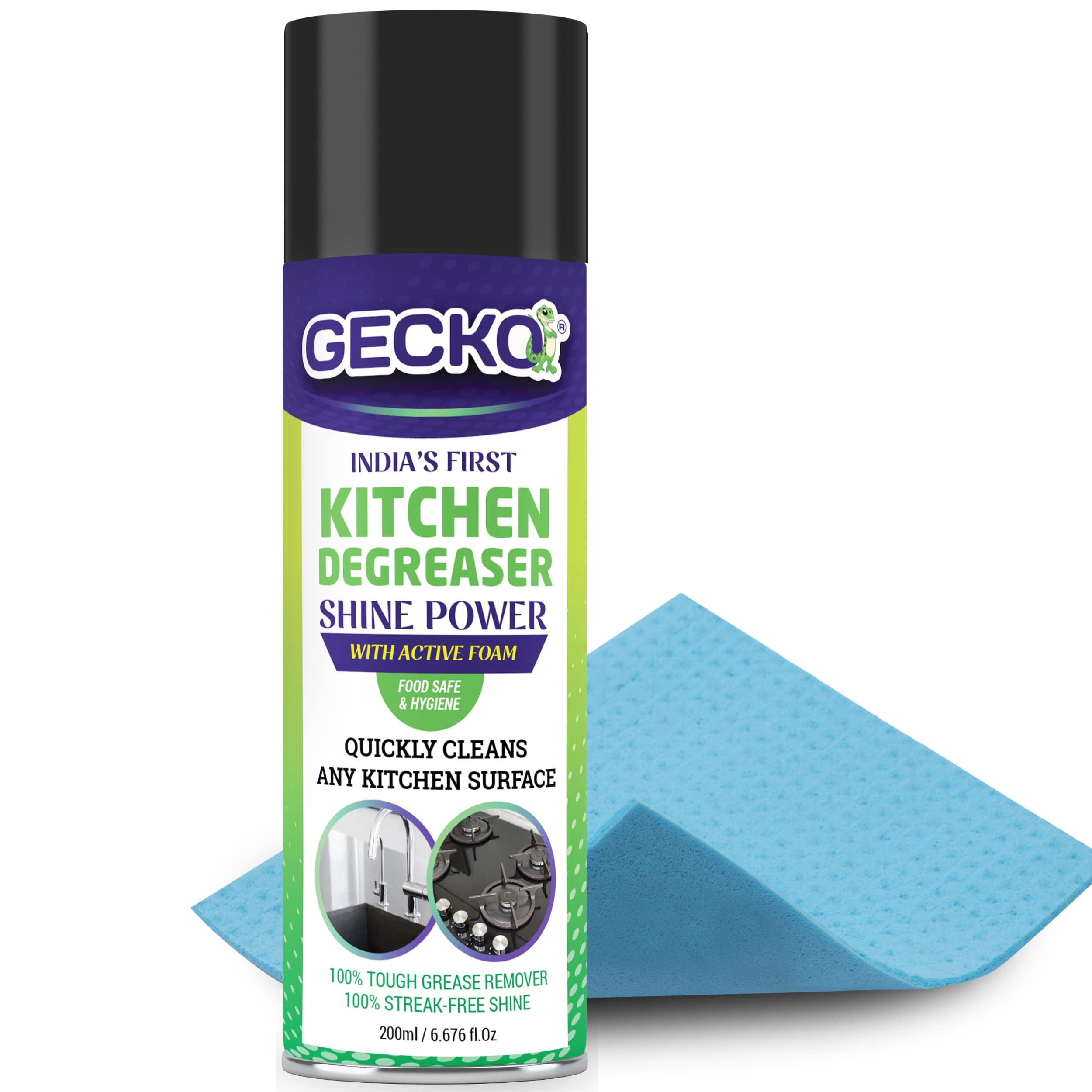 GECKO Kitchen Degresser, Removes Tough Stains, Foam Based Kitchen Degreser, All-Type Kitchen Surface Clean, Glass Stove Top Cleaner, Kitchen Grease Cleaner (Kitchen Degresser with Sponge)