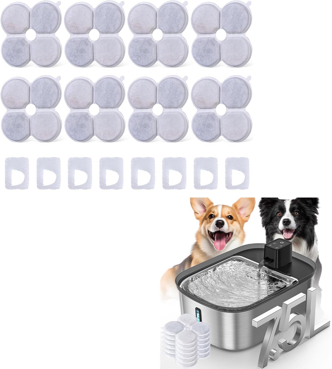 Wireless 7.5l/254oz/2Gal Dog Water Fountain and 8 Packs Official Replacement Filters