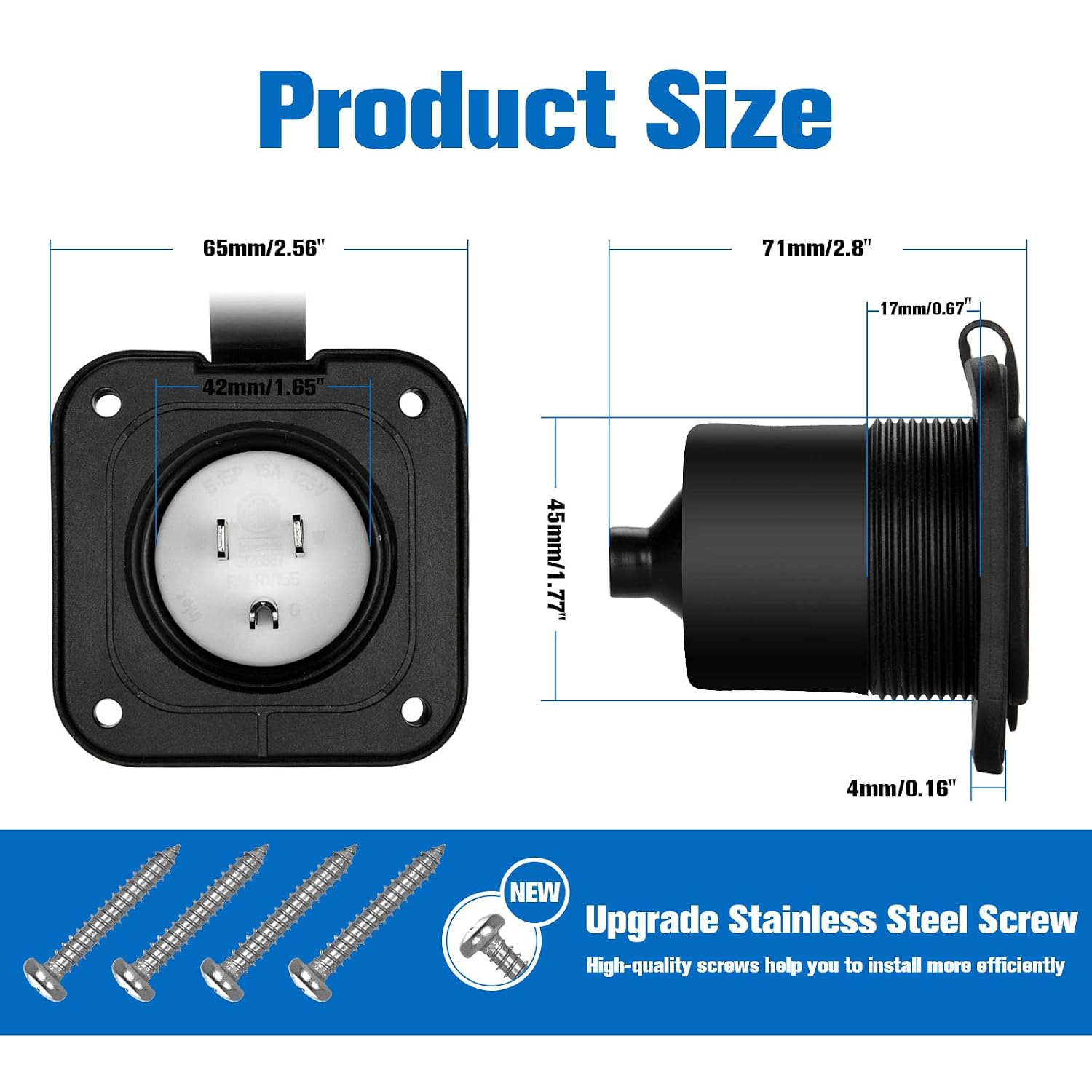 BEBOBLY 15 Amp AC Port Plug, 125V Power Inlet Socket with Waterproof Cover