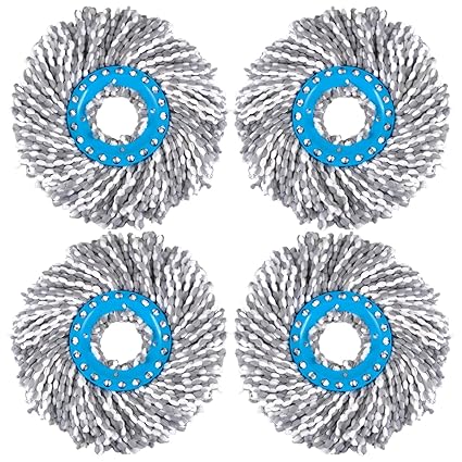 Primeway Polyester Microfibre Replacement Mop Head | Extremely Water Absorbent | 130g Each Refill | 38cm Microfiber Diameter | Pack of 4 | Grey