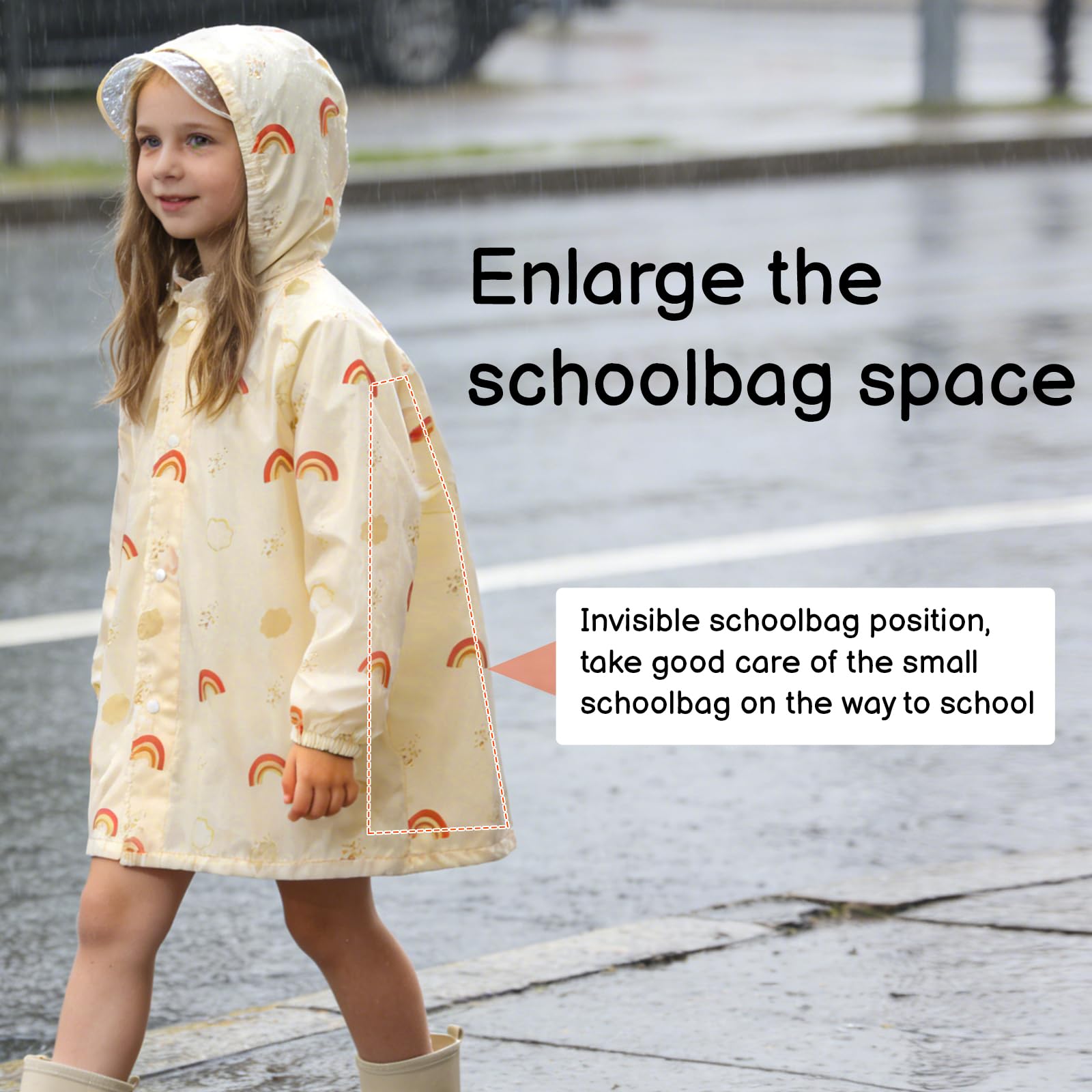 Impermeable para niños, poncho de lluvia impermeable con capucha para niños y niñas, ropa de lluvia ligera y reutilizable con bonito estampado con funda de mochila