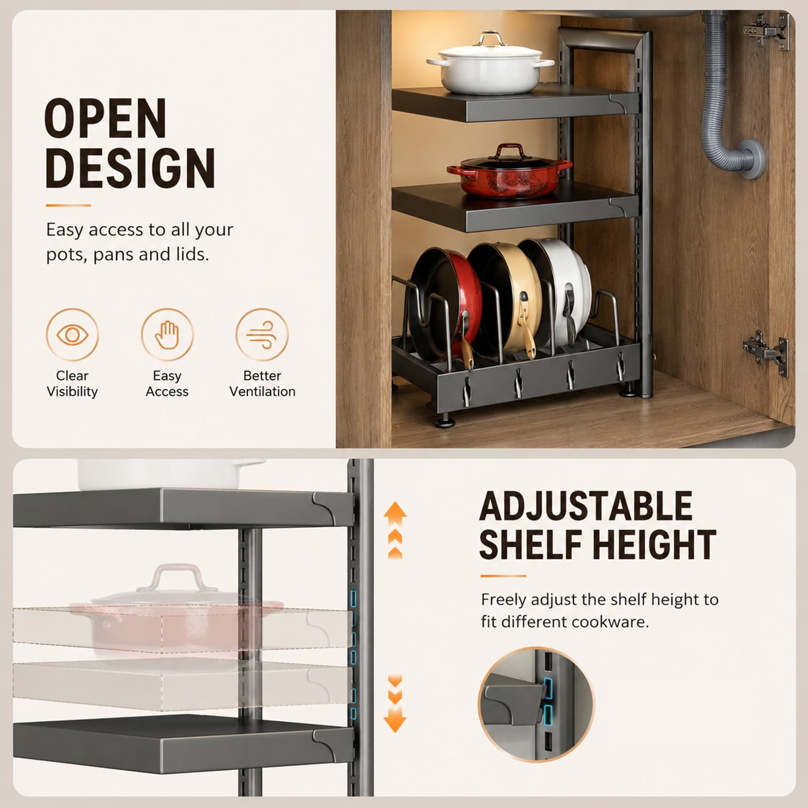 Organizador Bajo Lavabo Ajustable, Estante de Almacenamiento con Alta Capacidad de Carga y Diseño Resistente para Cocina y Baño White S