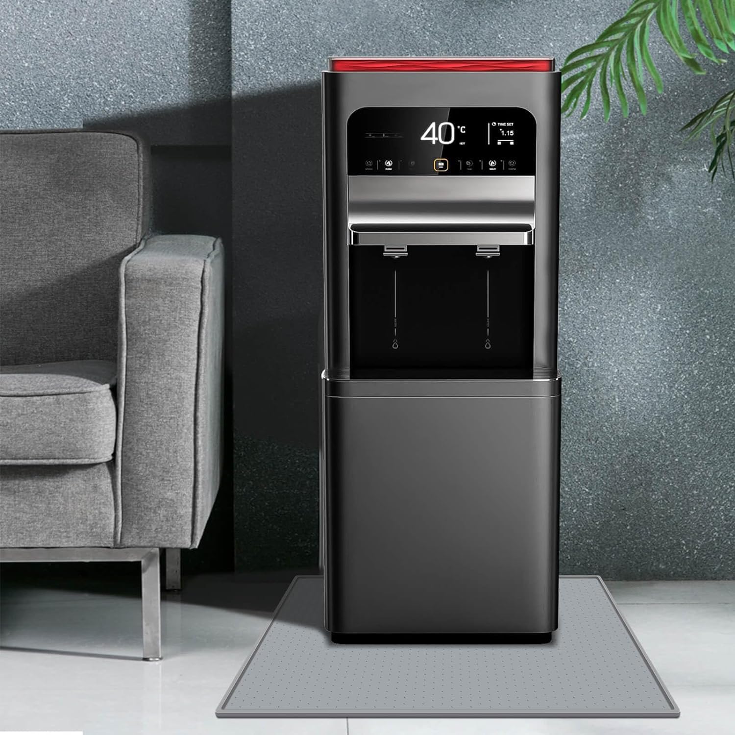Water Cooler Dispenser Mat Waterproof Rubber Silicone with Raised Edge for Hardwood Foor and Countertop Protector, Non-Slip Under Water Cooler Mat, Heat Resistant, Easy to Clean, 24" x 16"