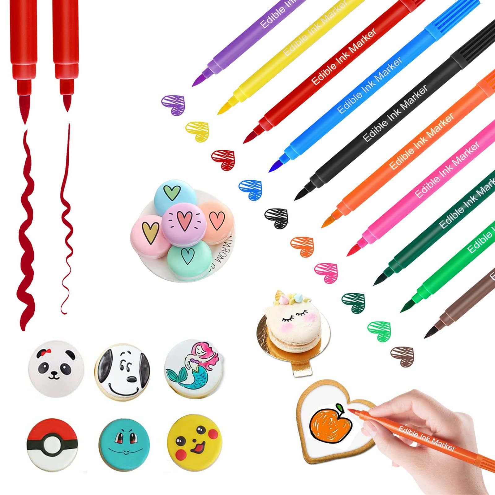 Coloring Pens, 10 Pcs Double Sided Marker Pens for Cookies, Grade Gourmet Writers for Kids DIY Decorating Fondant Cakes Baking Painting Drawing Writing (1)
