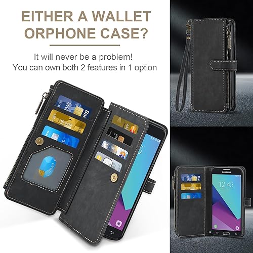 Miniatura 10 de Asuwish Funda de teléfono para Samsung Galaxy J3 Luna Pro J 3 Prime 2017 Emerge 3J Eclipse Mission Wallet Cover y protector de pantalla de vidrio