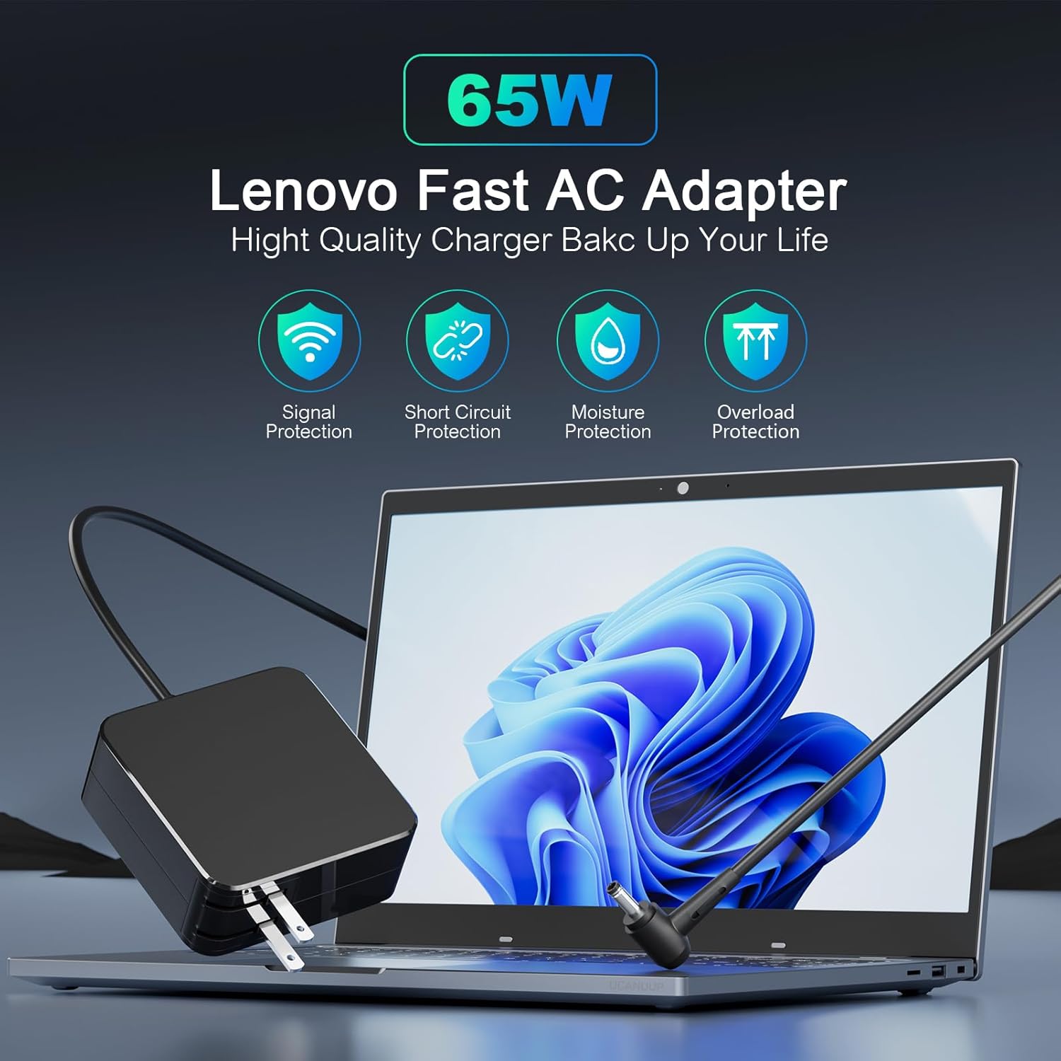 65W Laptop Charger for Lenovo IdeaPad 3/330/320/S340/S145/Flex 5, AC Adapter 20V 3.25A with 4.0 * 1.7mm Round Tip, Compatible with Yoga 510/710, Chromebook, 45W Power Supply Cord - Image 7