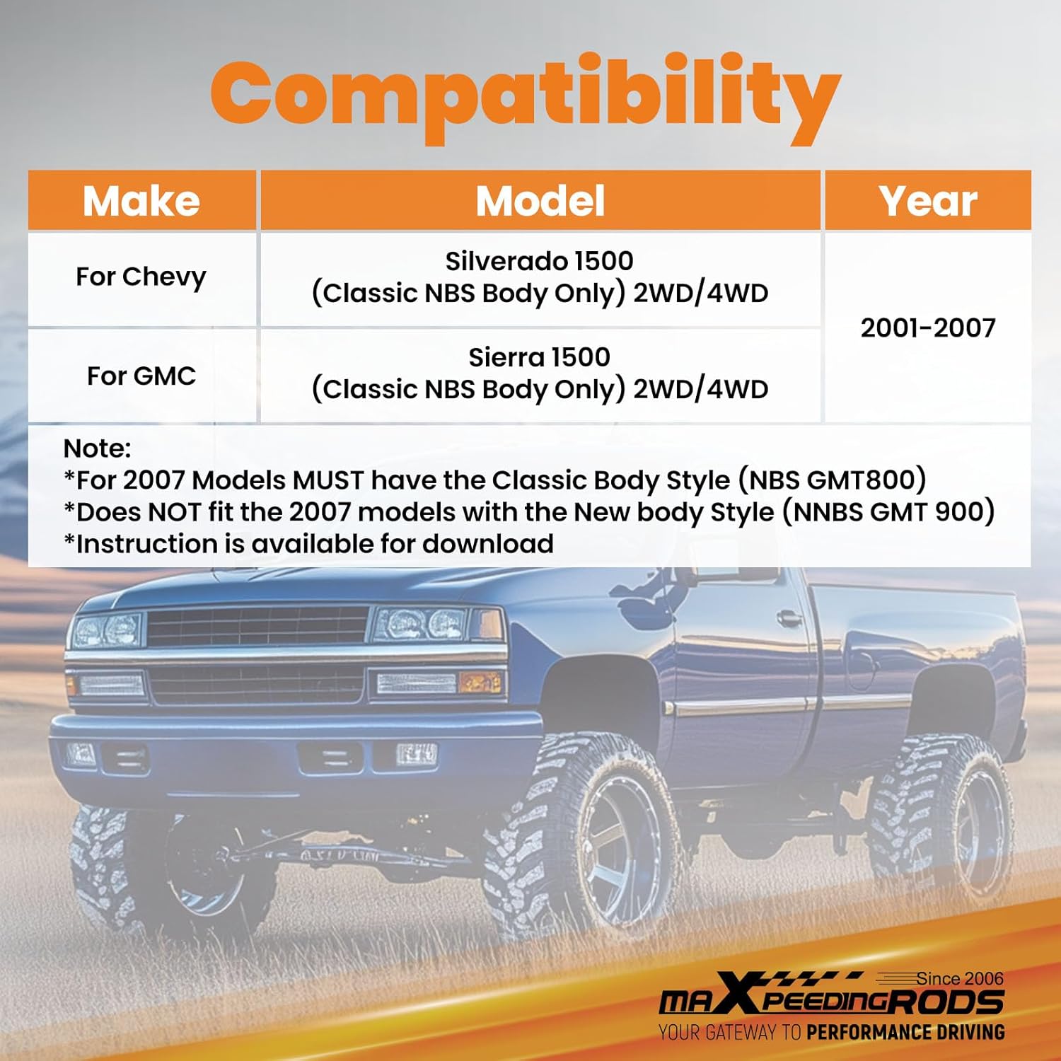 maXpeedingrods Frame C-Notch Kit for Chevy Silverado/GMC Sierra 1500 Classic NBS Body Only 2WD 4WD 2001-2007