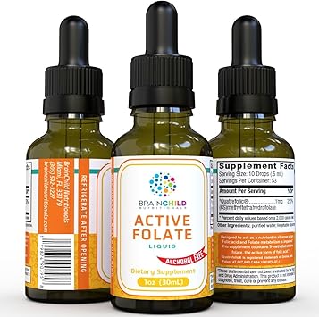 BrainChild Nutritionals Active Folate Pure Liquid Extract Supplement - L-Methylfolate for Better Absorption, Improve Cellular Function, Support Immune System, Water Soluble B Complex, 1oz